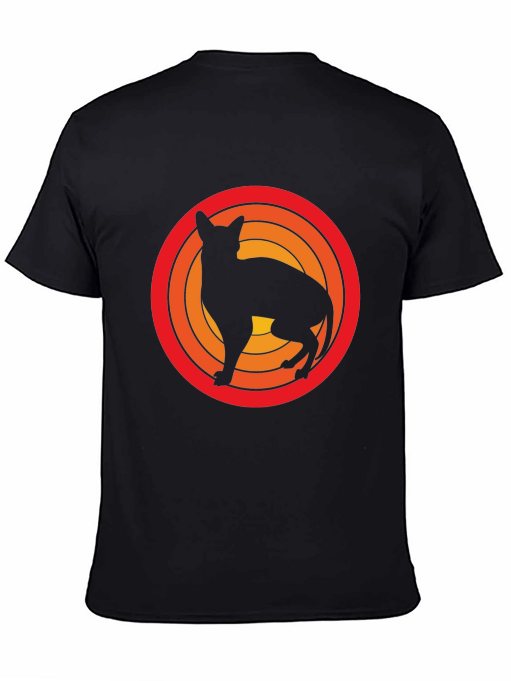 Retro Cat Silhouette Graphic Tee - Black Cotton T-Shirt