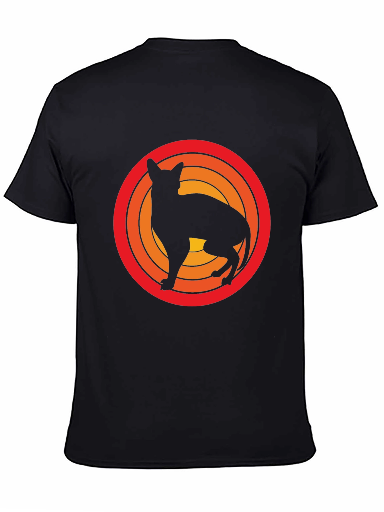 Retro Cat Silhouette Graphic Tee - Black Cotton T-Shirt