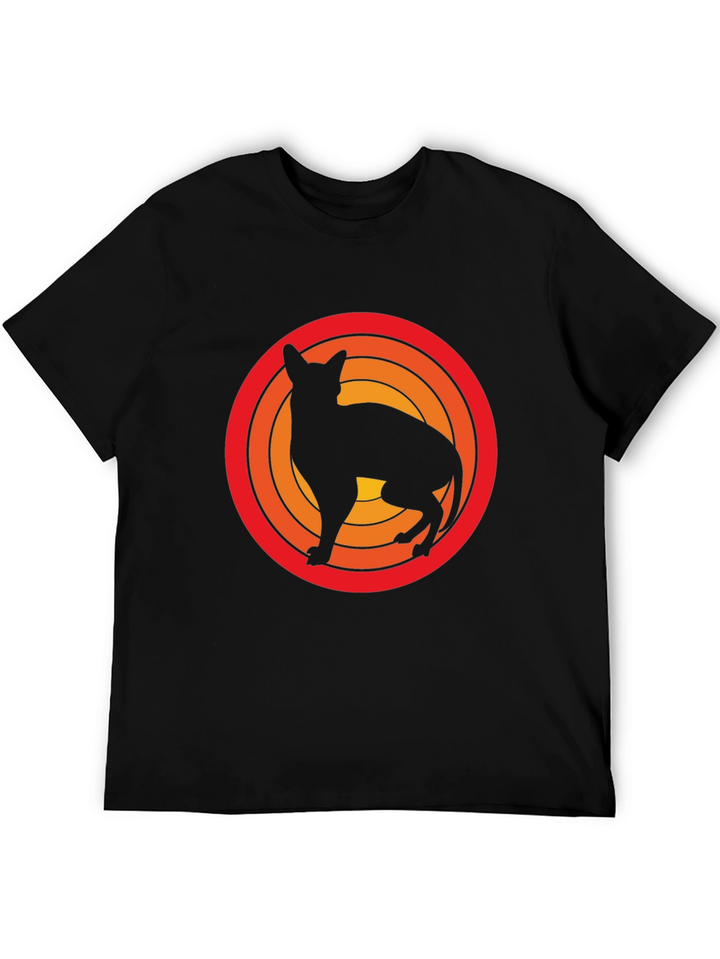 Retro Cat Silhouette Graphic Tee - Black Cotton T-Shirt