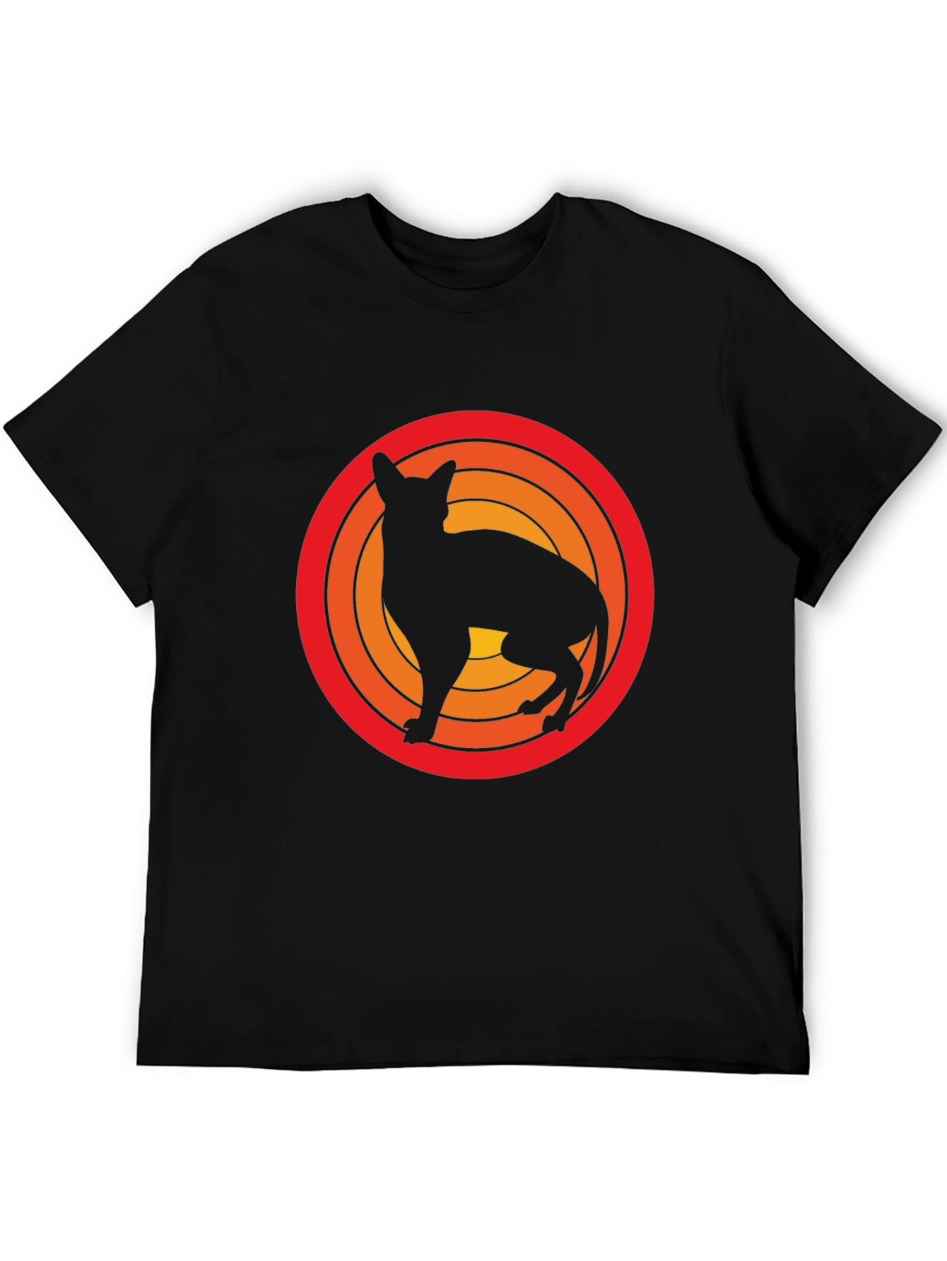 Retro Cat Silhouette Graphic Tee - Black Cotton T-Shirt