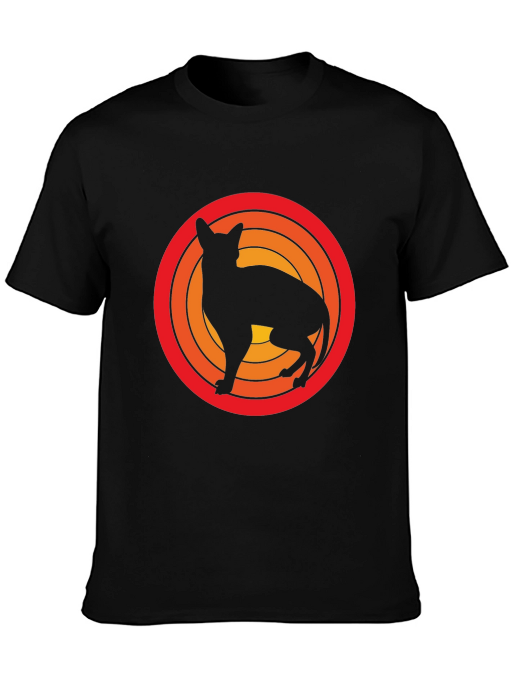 Retro Cat Silhouette Graphic Tee - Black Cotton T-Shirt