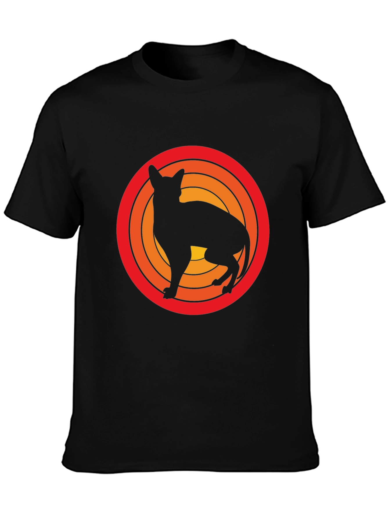 Retro Cat Silhouette Graphic Tee - Black Cotton T-Shirt
