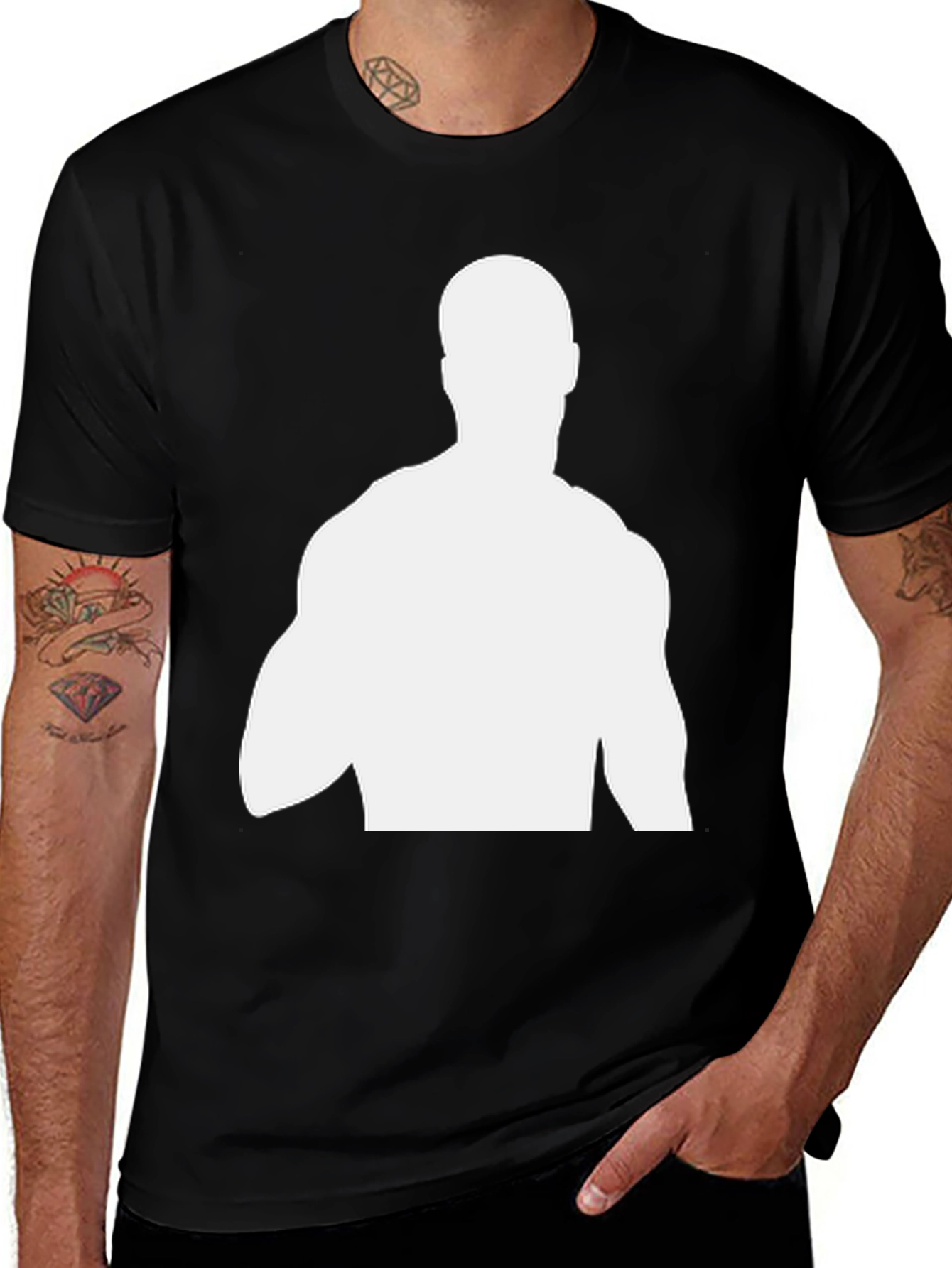 Silhouette Graphic Tee - Black Cotton Blend Casual Shirt