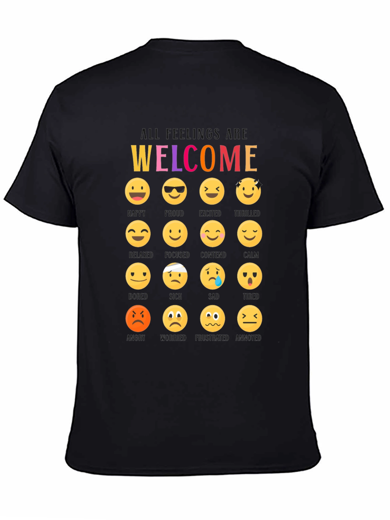 Welcome All Feelings Emoji Black T-Shirt