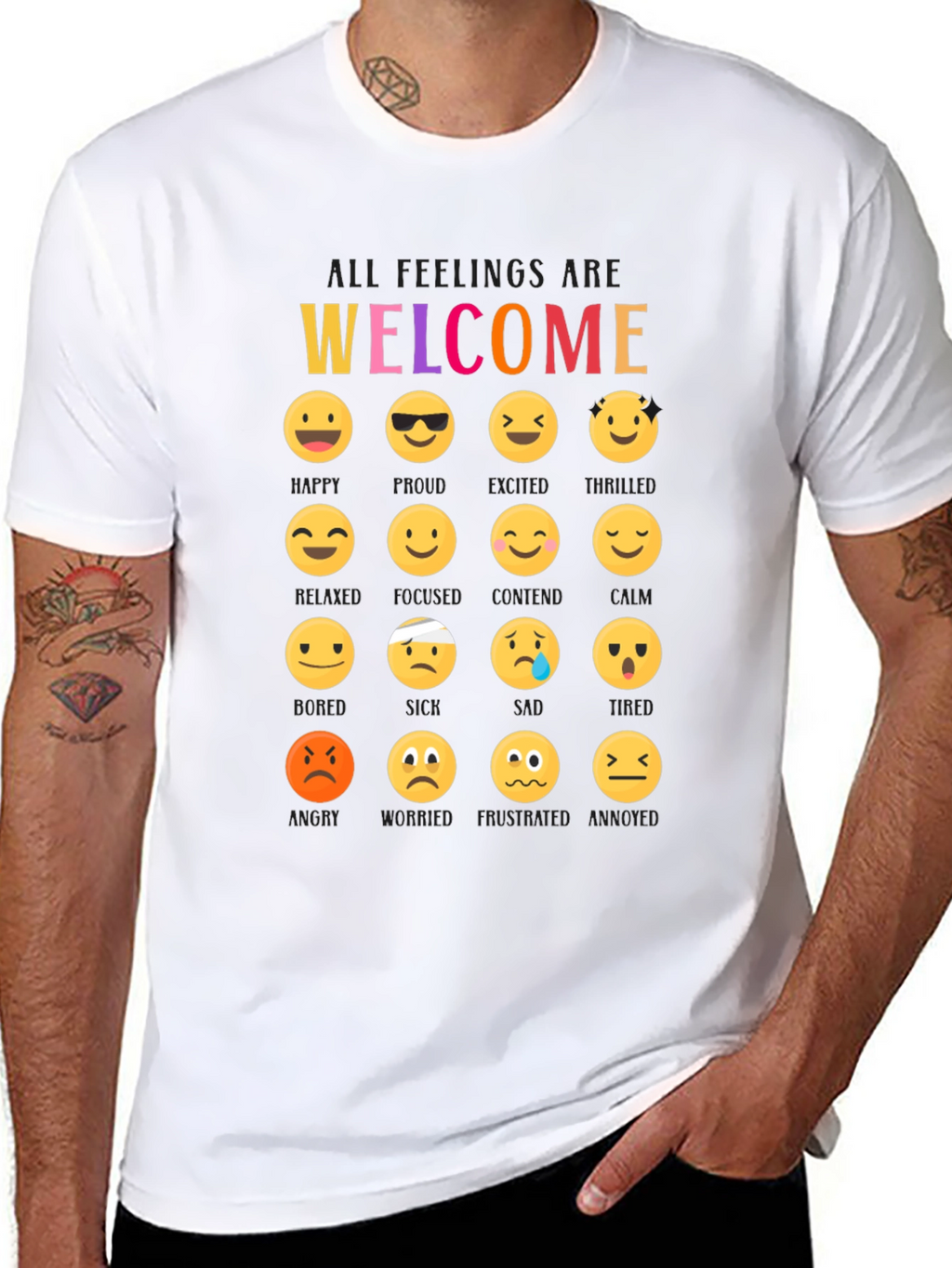 Welcome All Feelings Emoji Black T-Shirt
