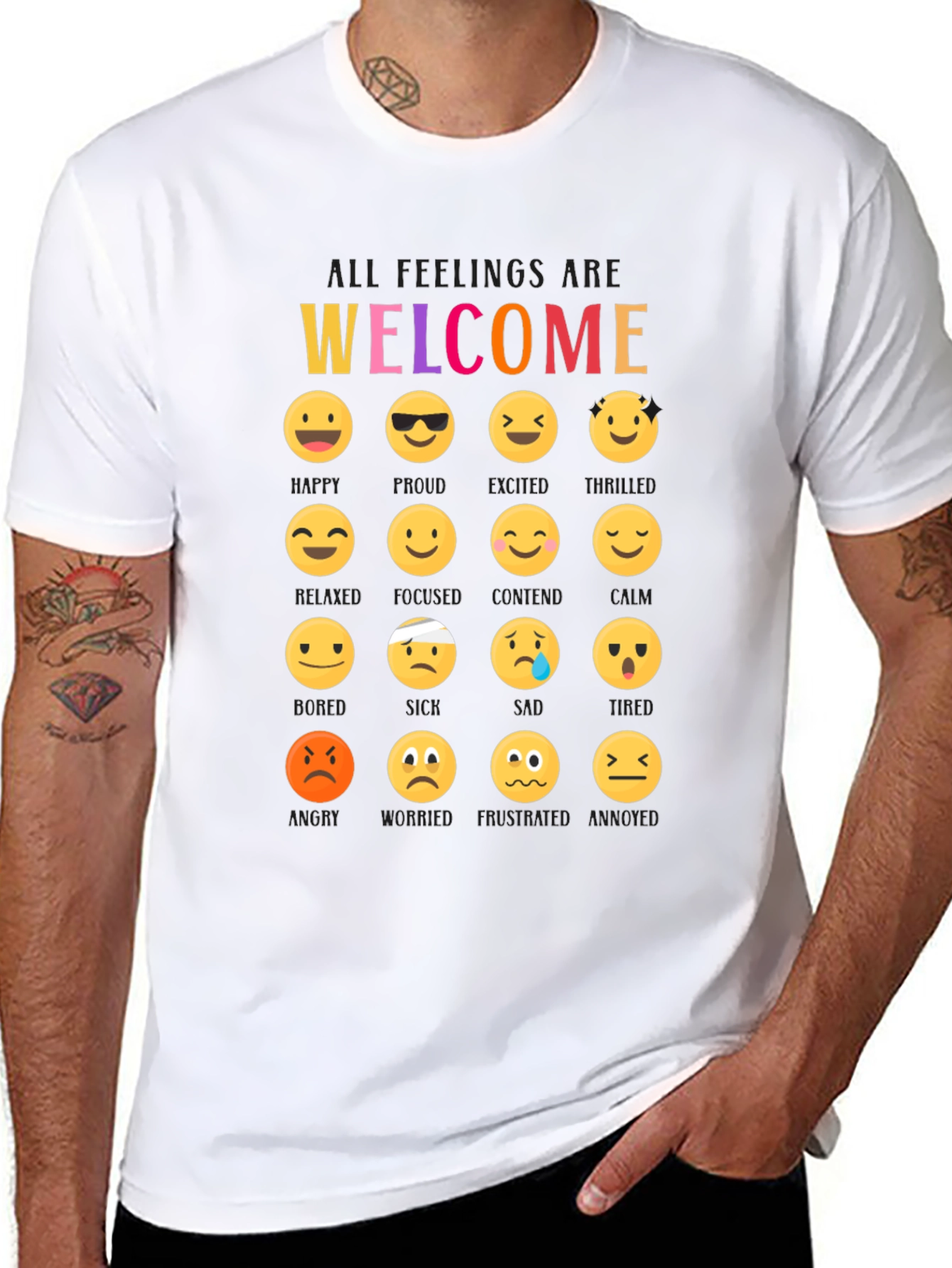 Welcome All Feelings Emoji Black T-Shirt