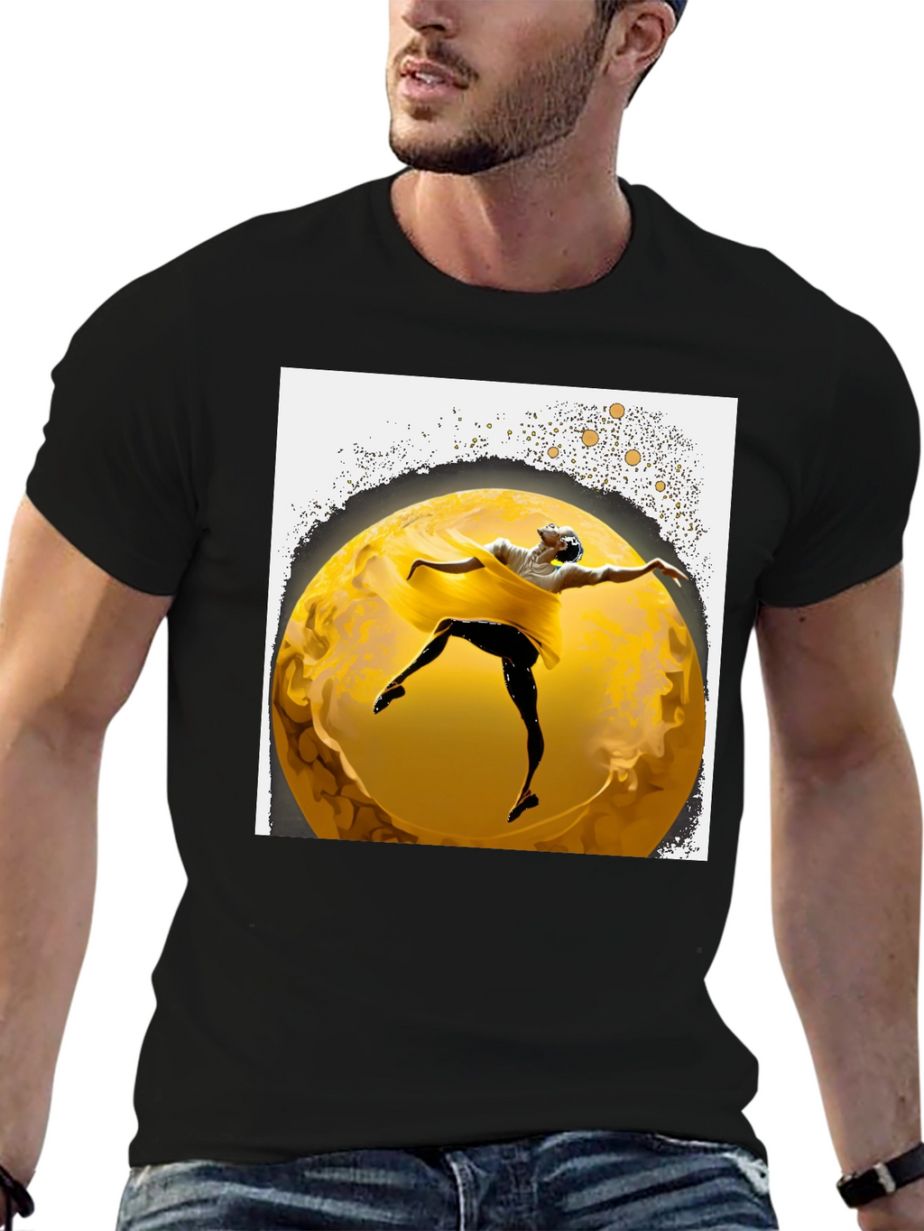 Ballerina Moon Graphic Tee - Stylish Mens Black T-Shirt