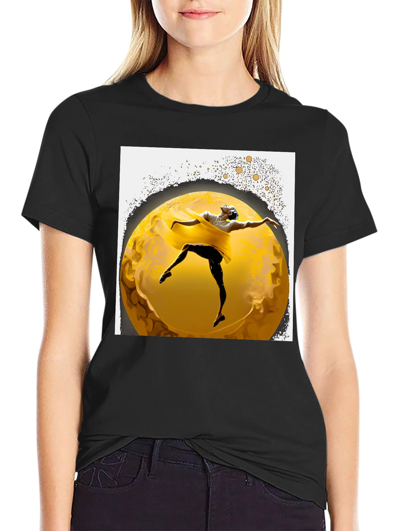 Ballerina Moon Graphic Tee - Stylish Mens Black T-Shirt