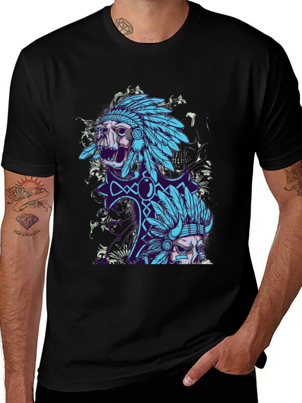Skull Chief Graphic Tee - Black Cotton T-Shirt