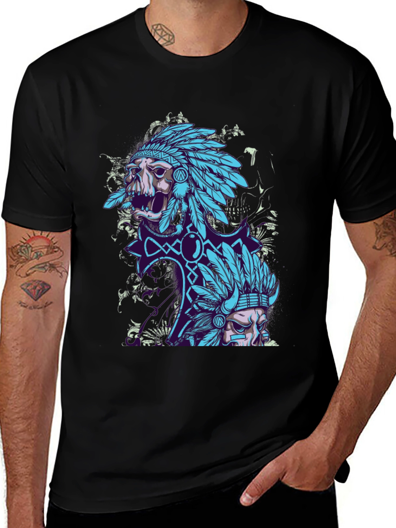 Skull Chief Graphic Tee - Black Cotton T-Shirt