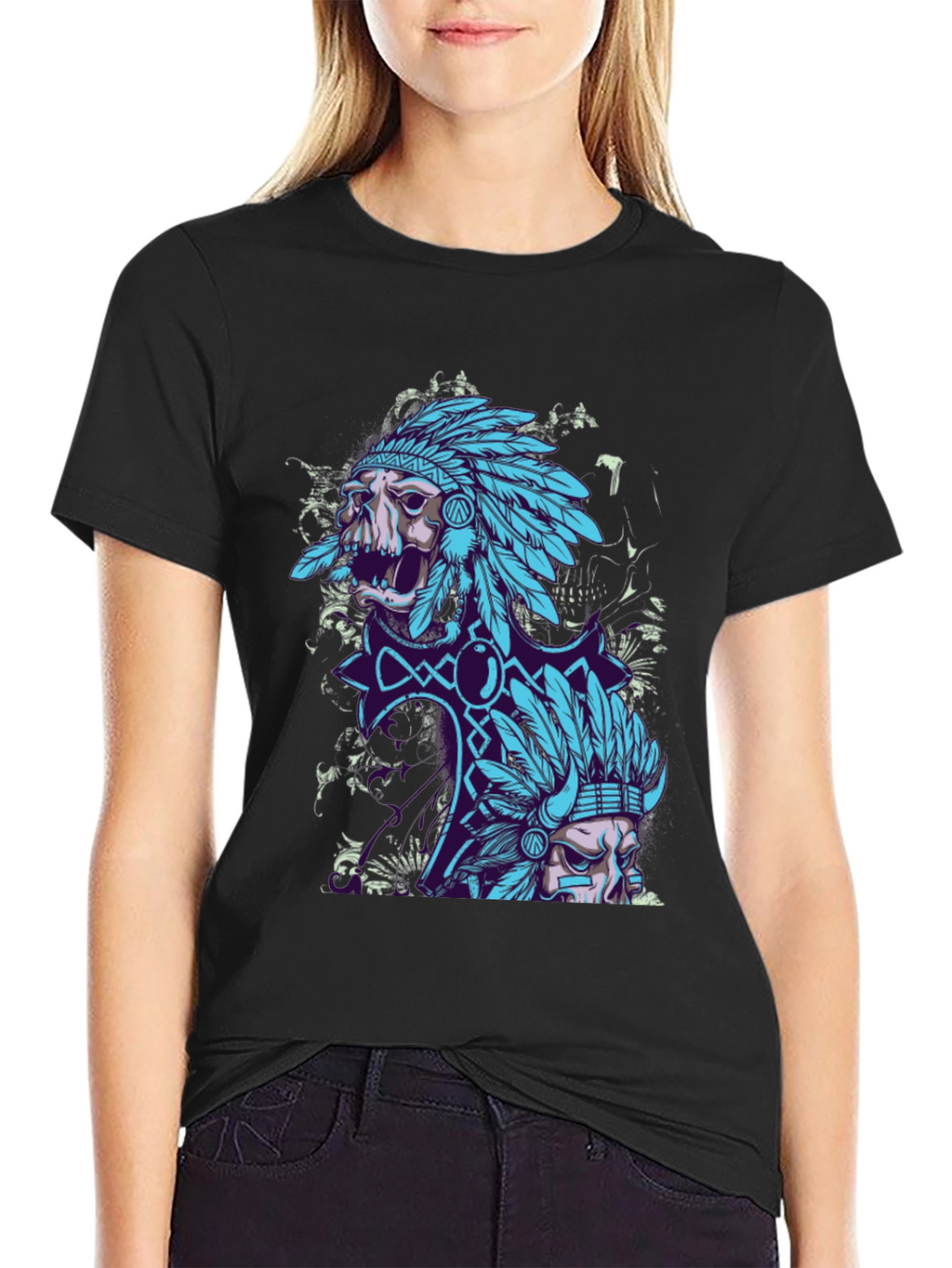 Skull Chief Graphic Tee - Black Cotton T-Shirt