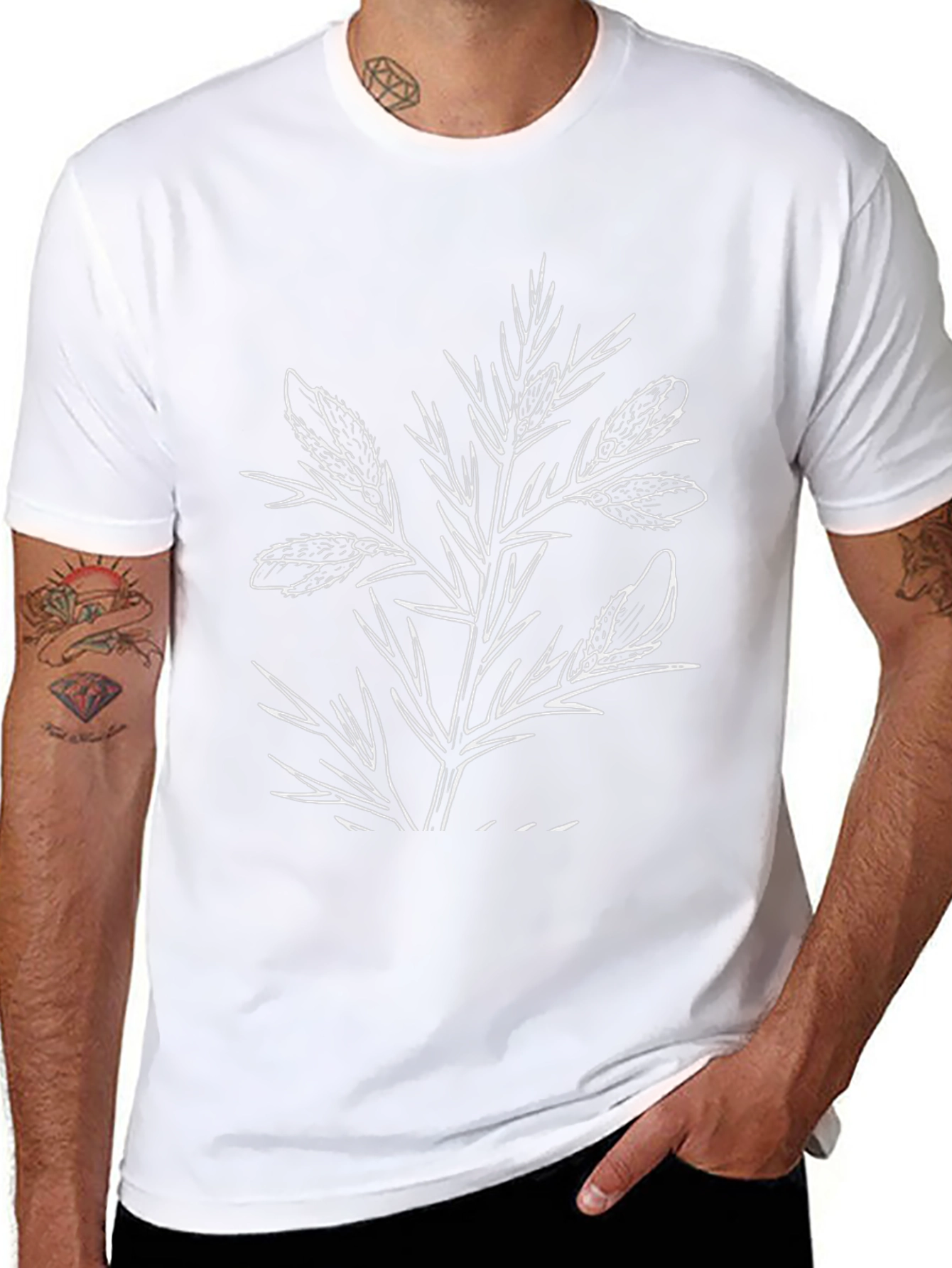 Black Graphic Tee with Botanical Print