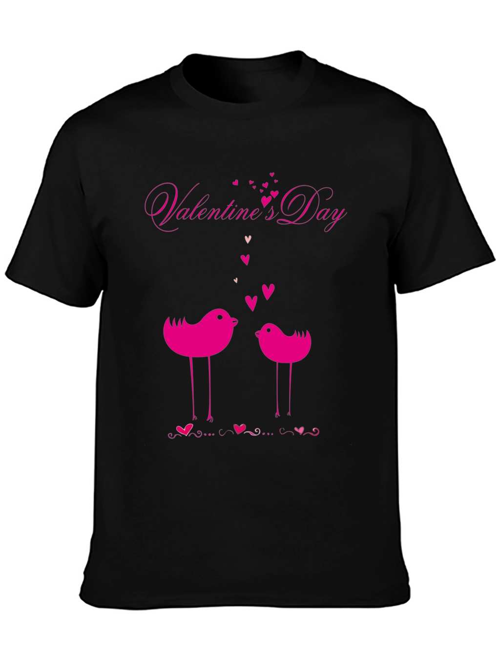 Valentines Day Birds Black T-Shirt