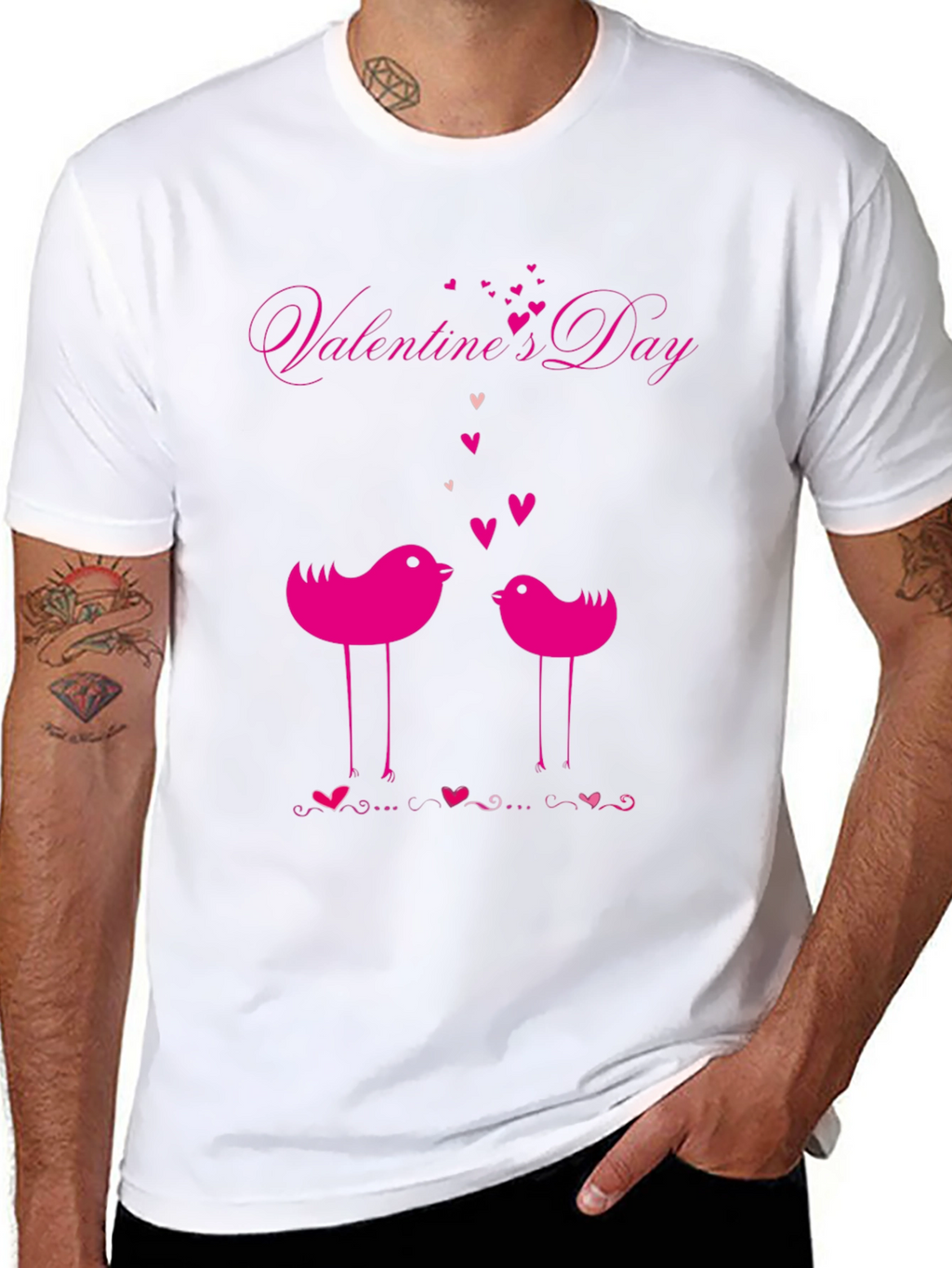 Valentines Day Birds Black T-Shirt