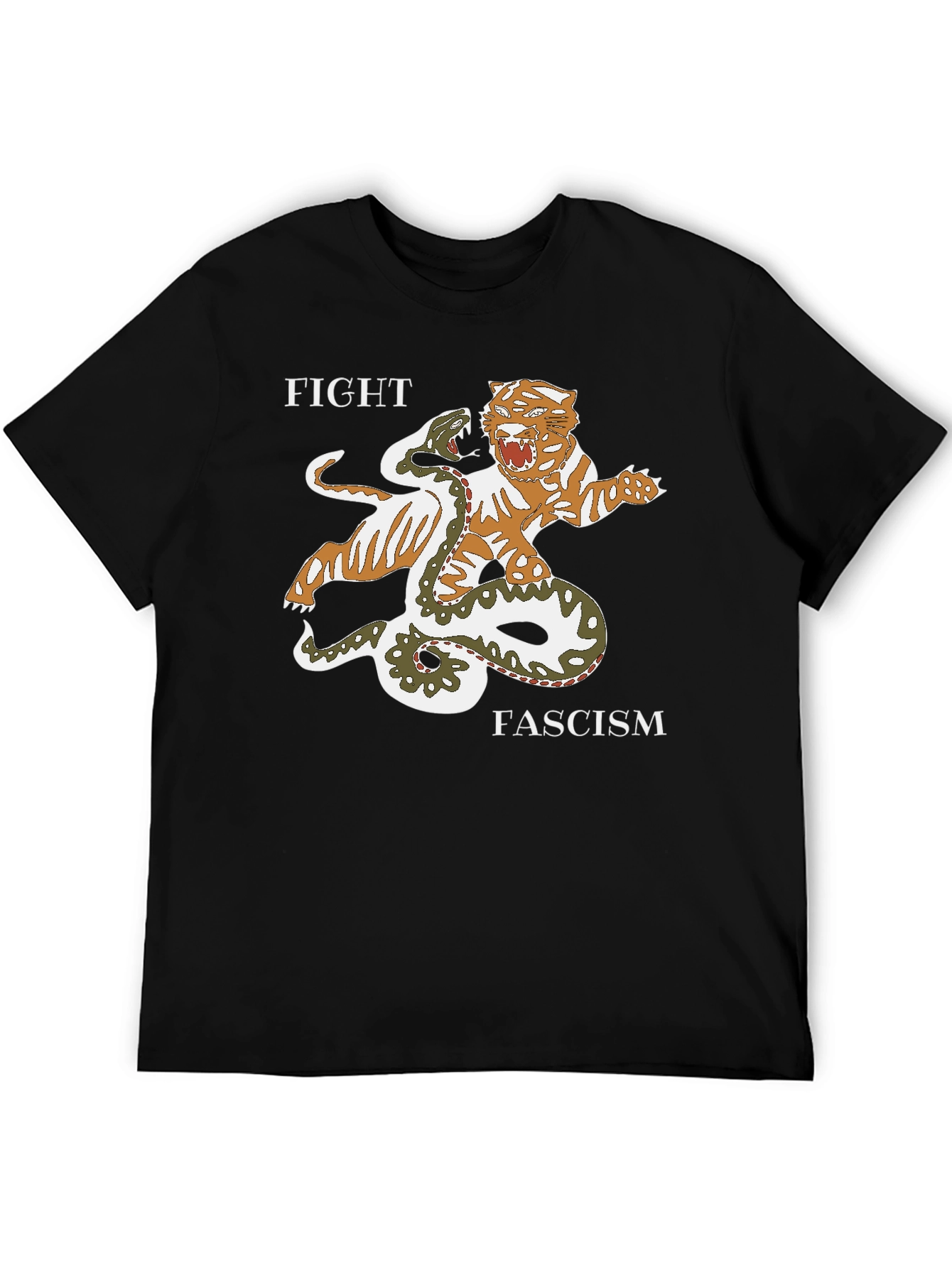 Fight Fascism Tiger vs Snake Graphic T-Shirt