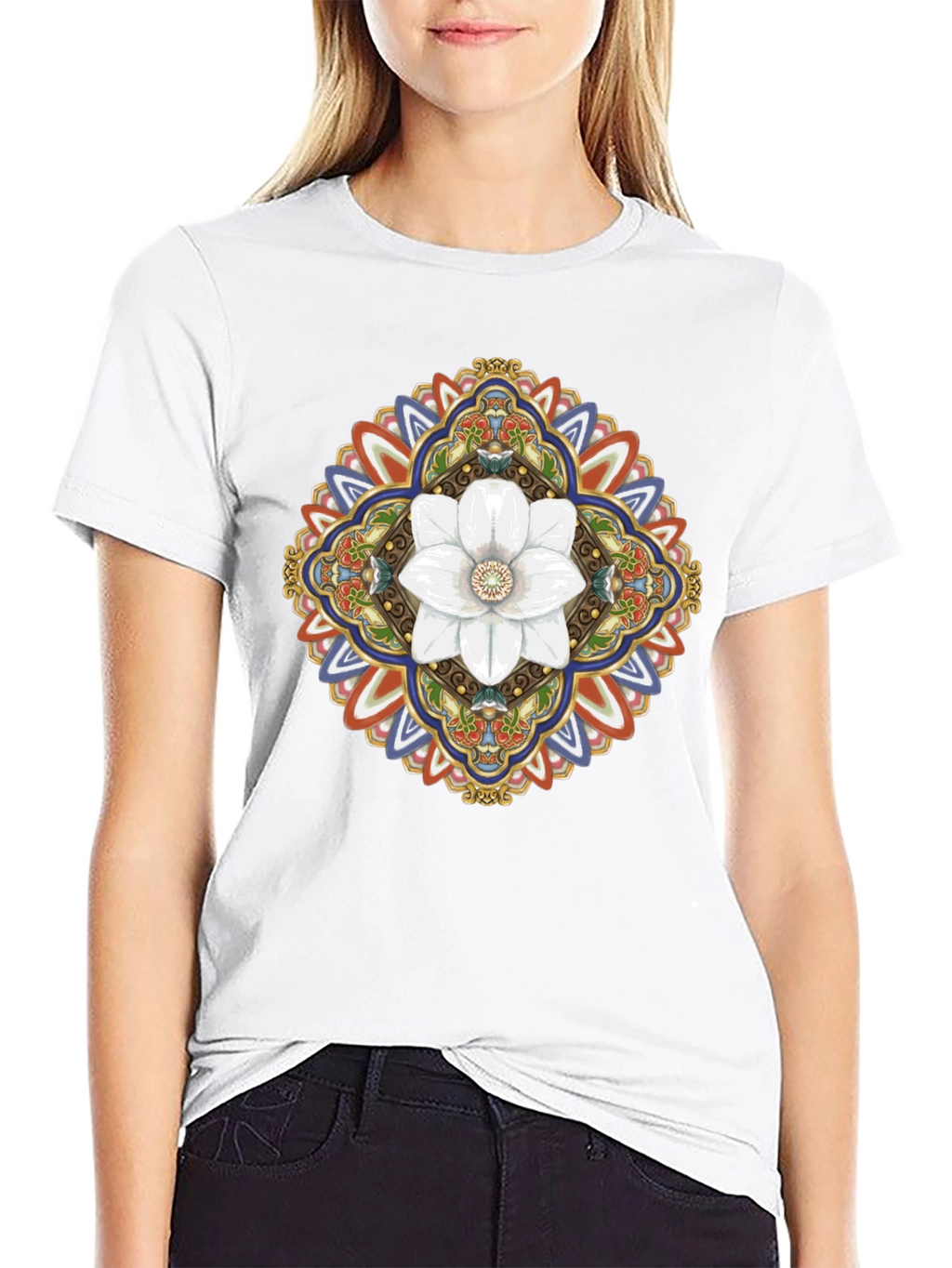 Floral Mandala Graphic T-Shirt - Black