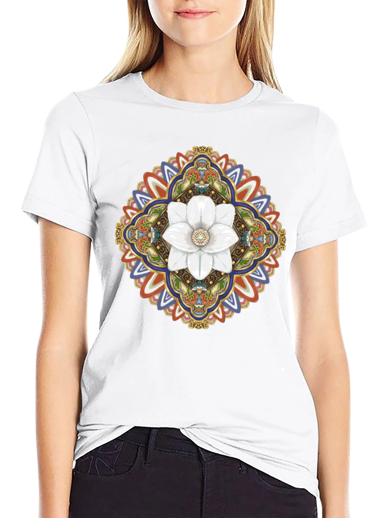 Floral Mandala Graphic T-Shirt - Black