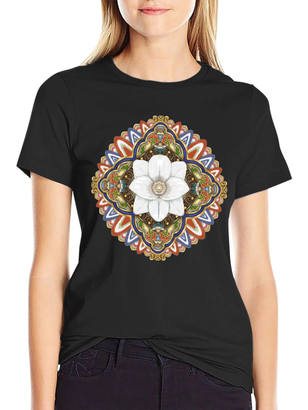 Floral Mandala Graphic T-Shirt - Black