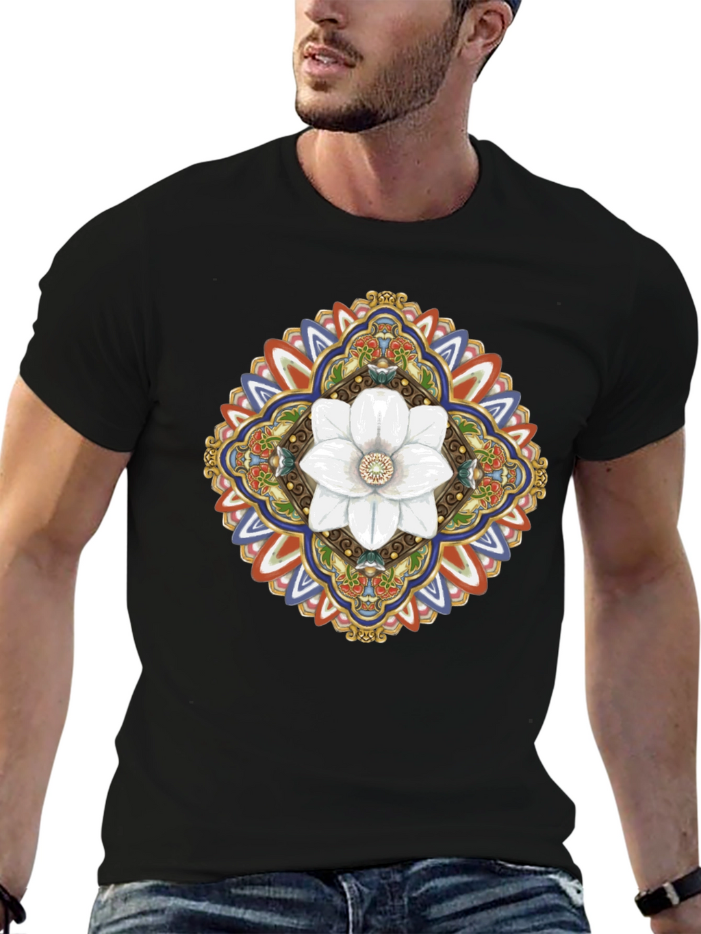 Floral Mandala Graphic T-Shirt - Black