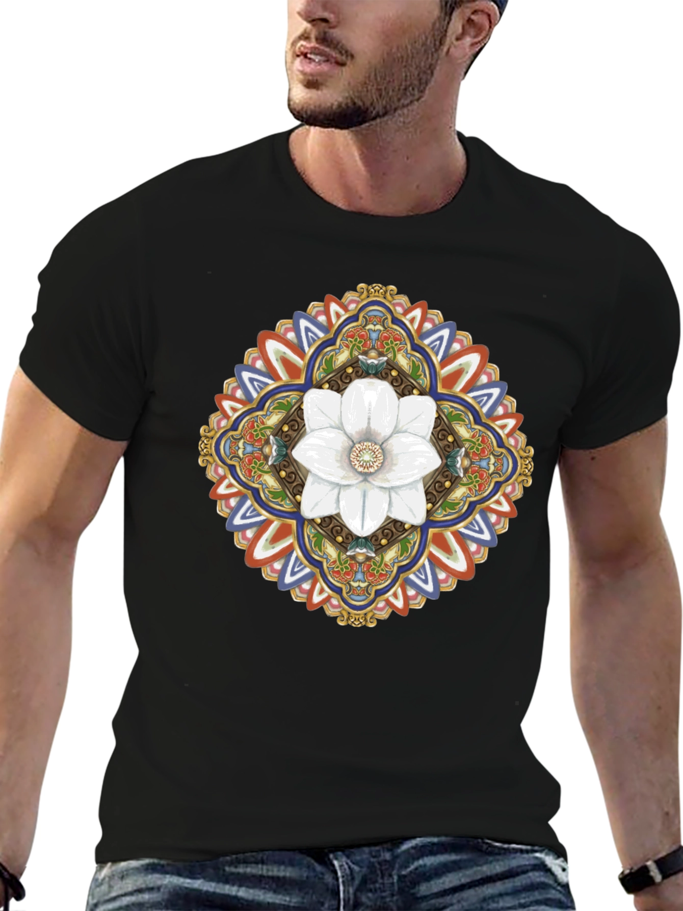 Floral Mandala Graphic T-Shirt - Black