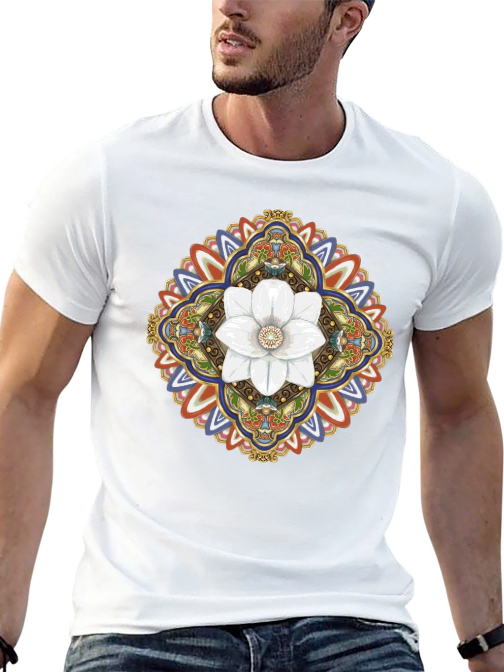 Floral Mandala Graphic T-Shirt - Black