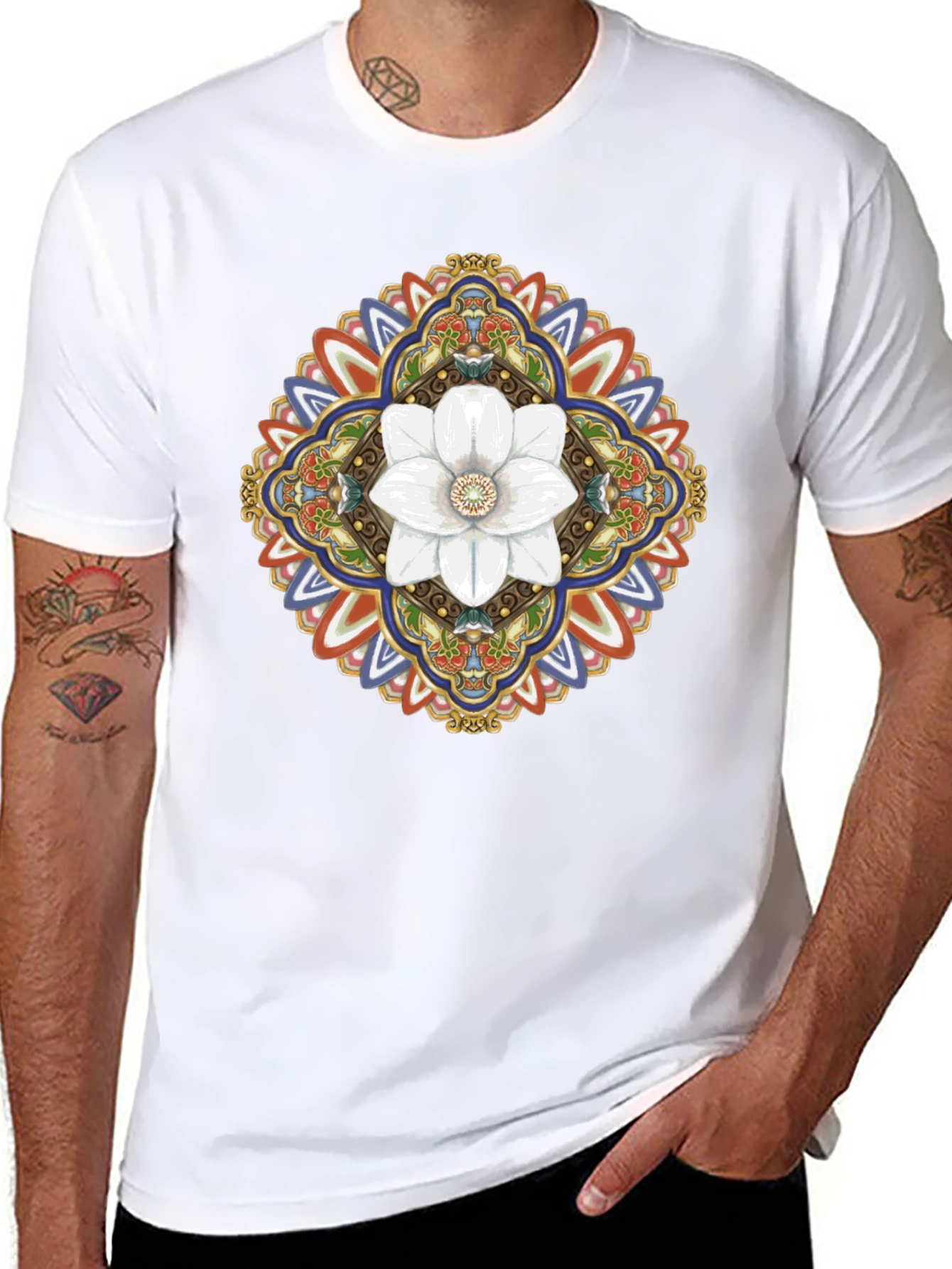 Floral Mandala Graphic T-Shirt - Black