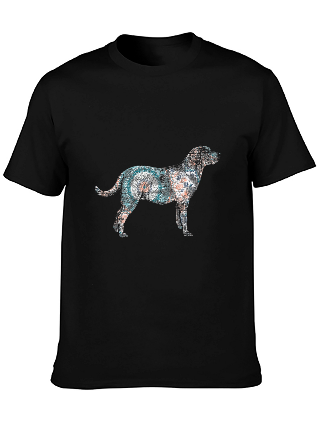 Dog Art Graphic Tee - Black Cotton Casual T-Shirt