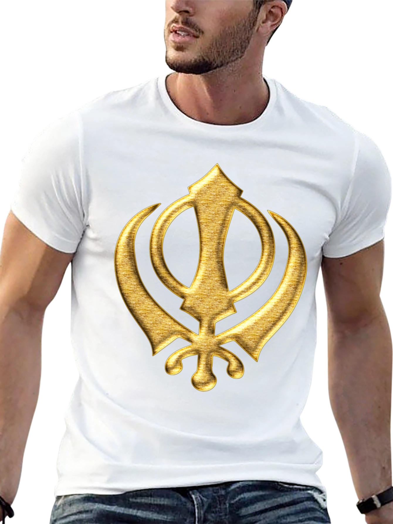 Golden Sikh Symbol T-Shirt - Black Cotton Blend