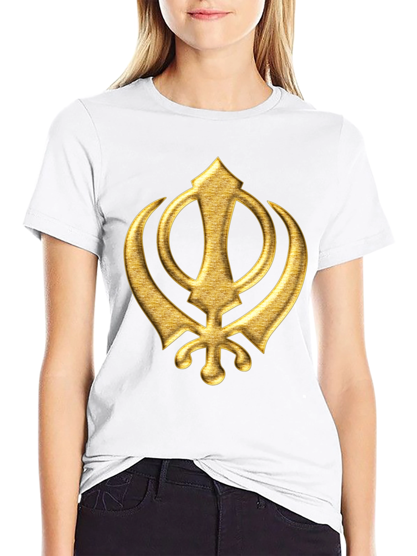 Golden Sikh Symbol T-Shirt - Black Cotton Blend