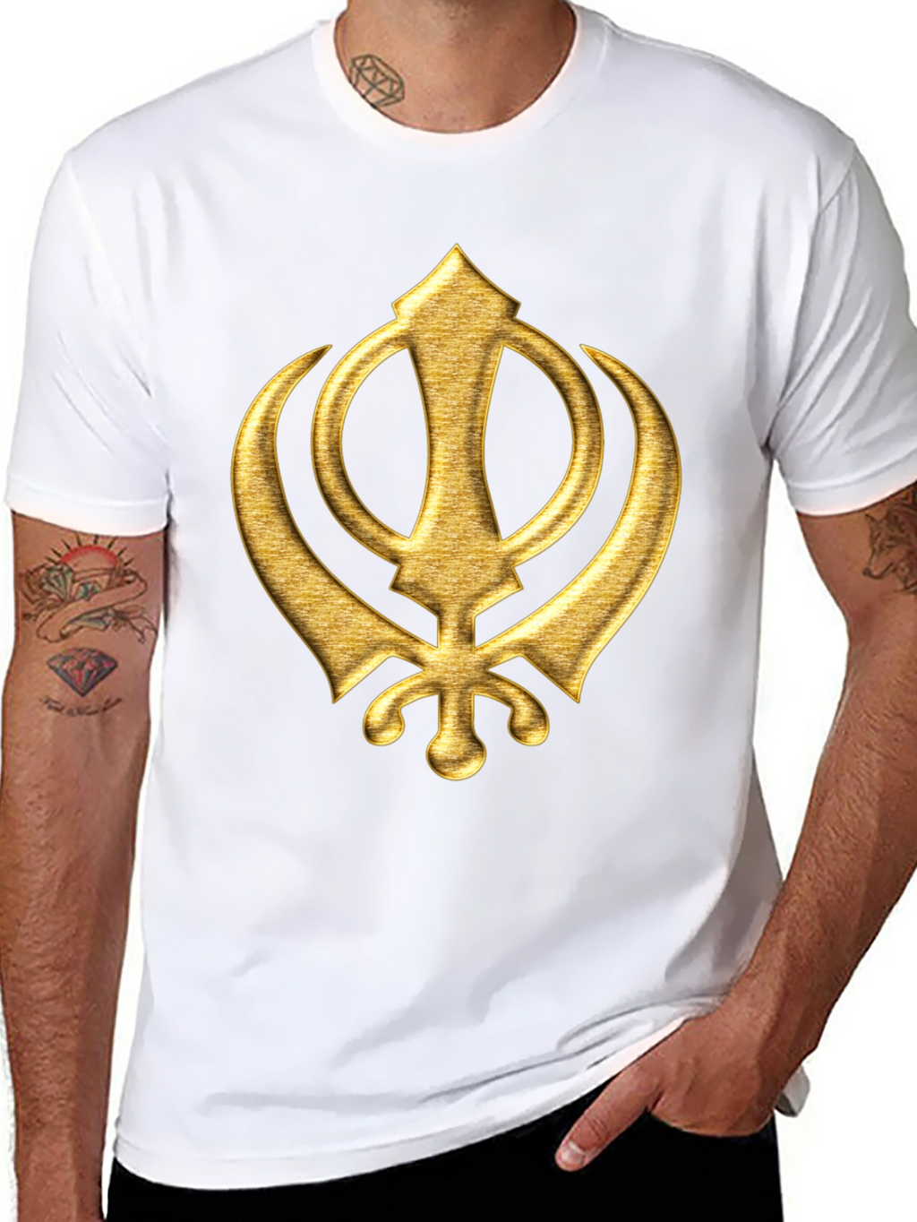 Golden Sikh Symbol T-Shirt - Black Cotton Blend
