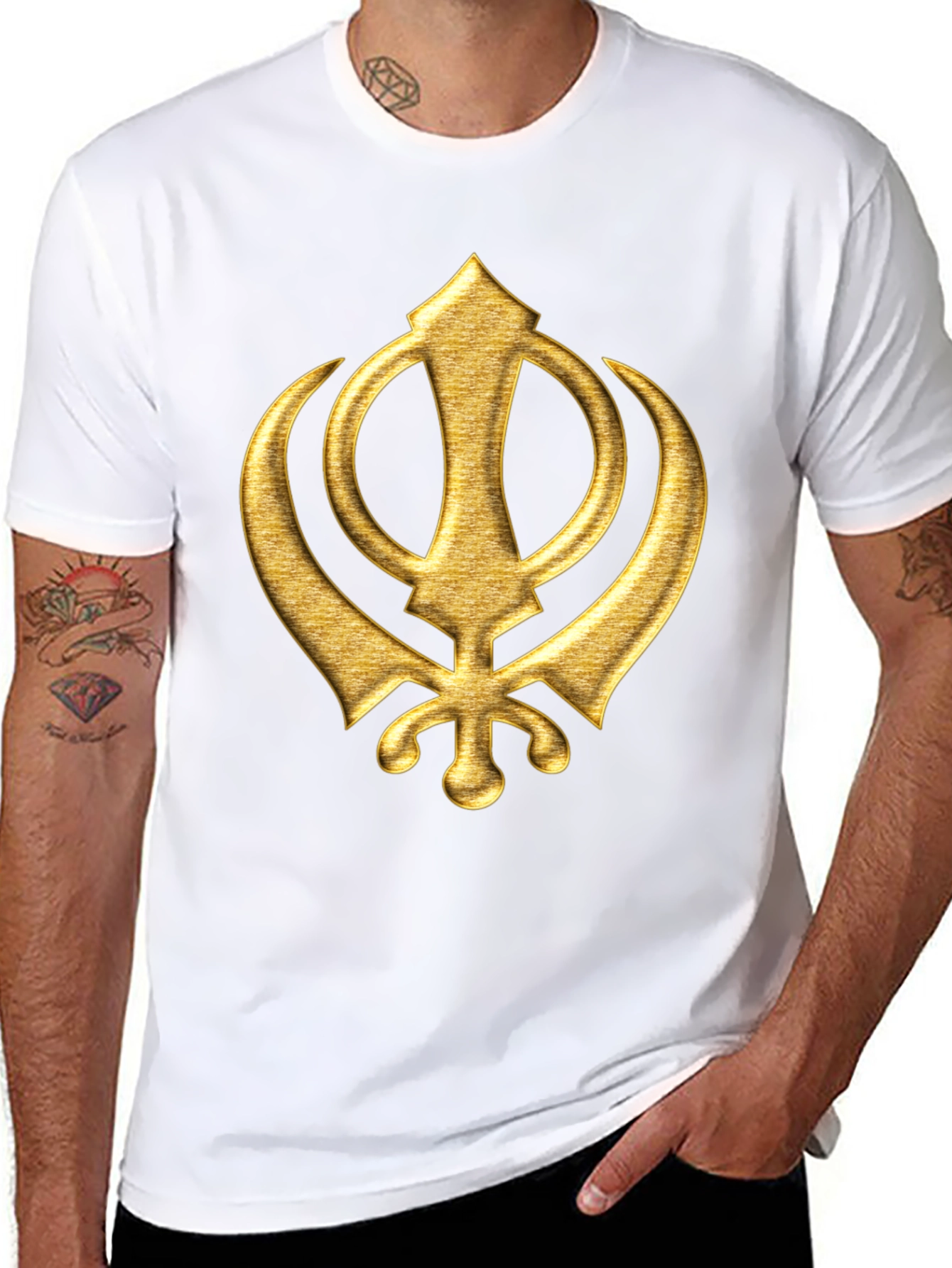 Golden Sikh Symbol T-Shirt - Black Cotton Blend