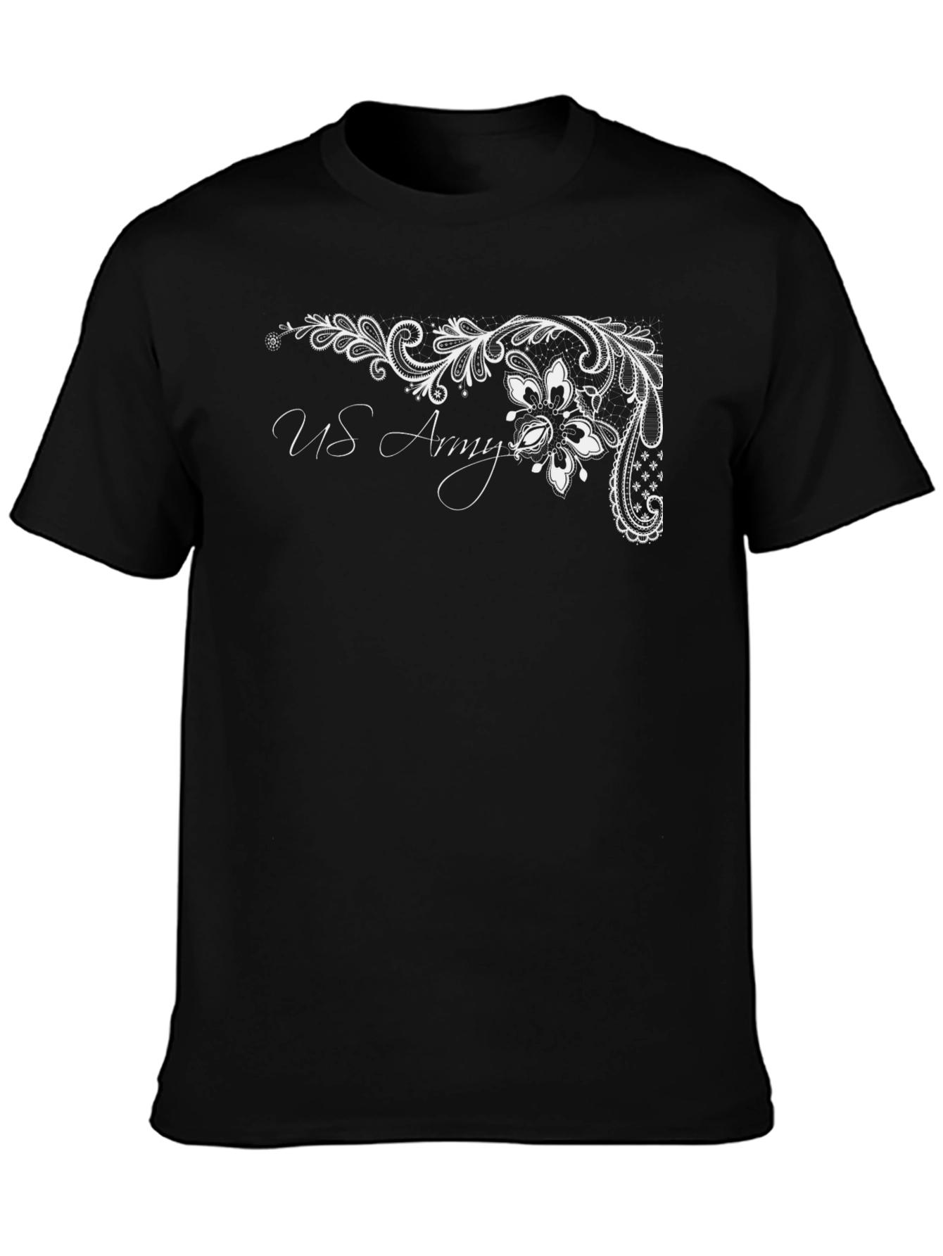 US Army Floral Graphic Tee - Black Casual T-Shirt
