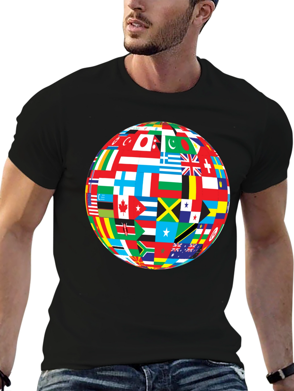 Global Flags Graphic Black T-Shirt