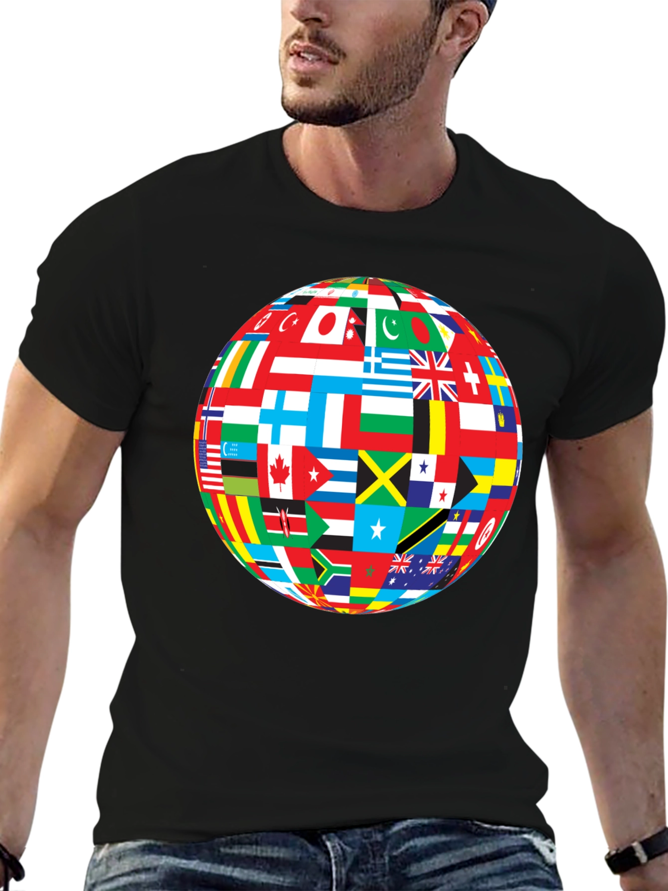 Global Flags Graphic Black T-Shirt