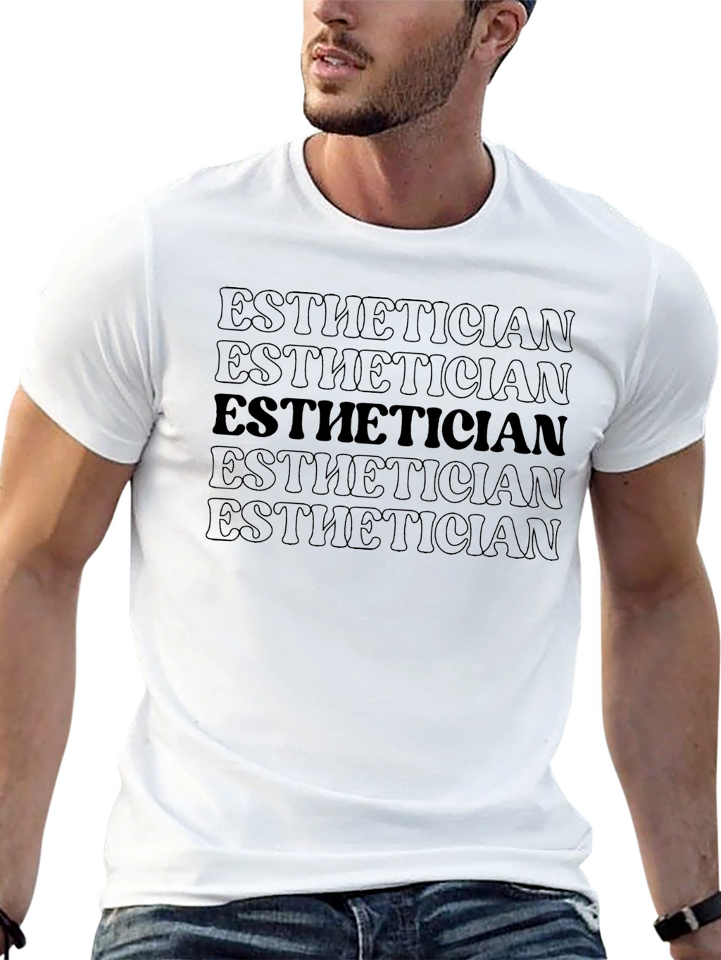 Esthetician Stacked Text Graphic Tee - Black Cotton Blend