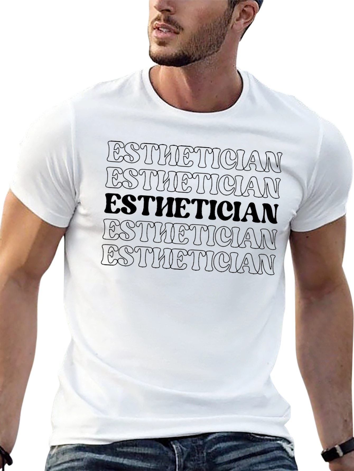 Esthetician Stacked Text Graphic Tee - Black Cotton Blend