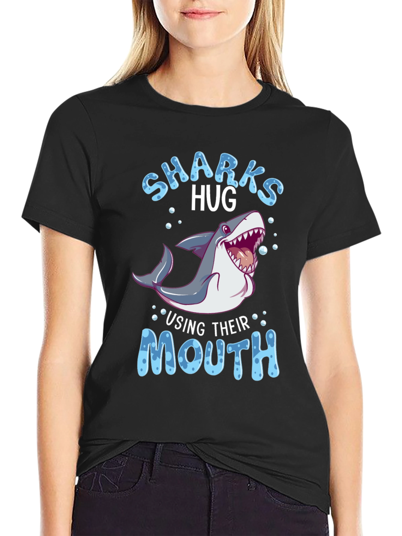 Sharks Hug Using Their Mouth T-Shirt - Funny Animal Tee