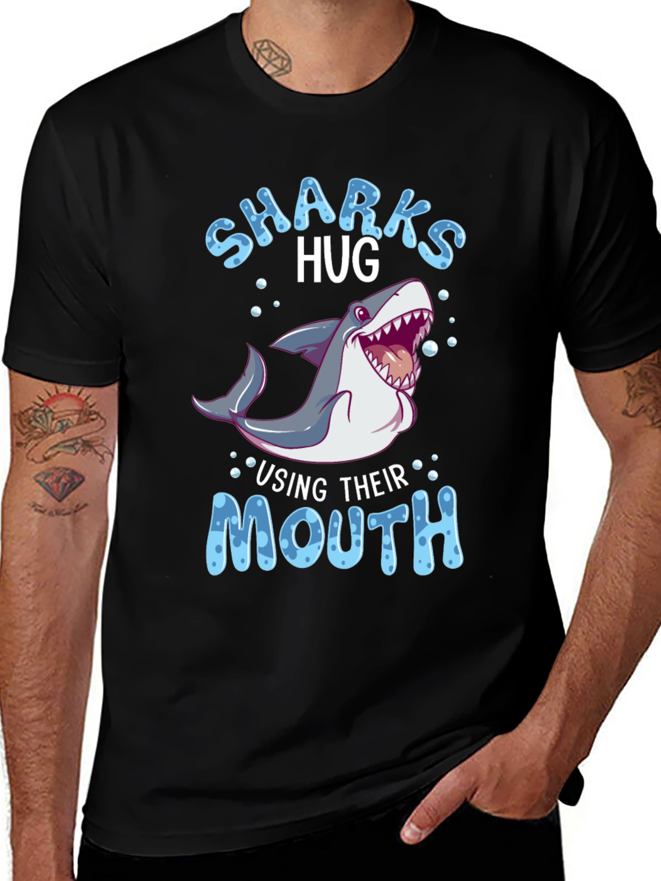 Sharks Hug Using Their Mouth T-Shirt - Funny Animal Tee