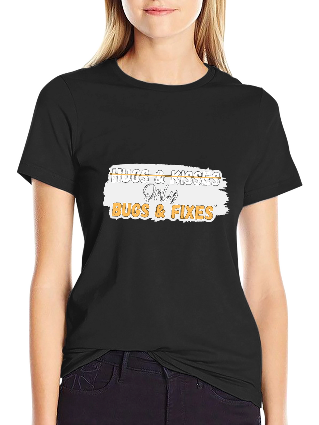 Hugs & Kisses Only Bugs & Fixes Black T-Shirt