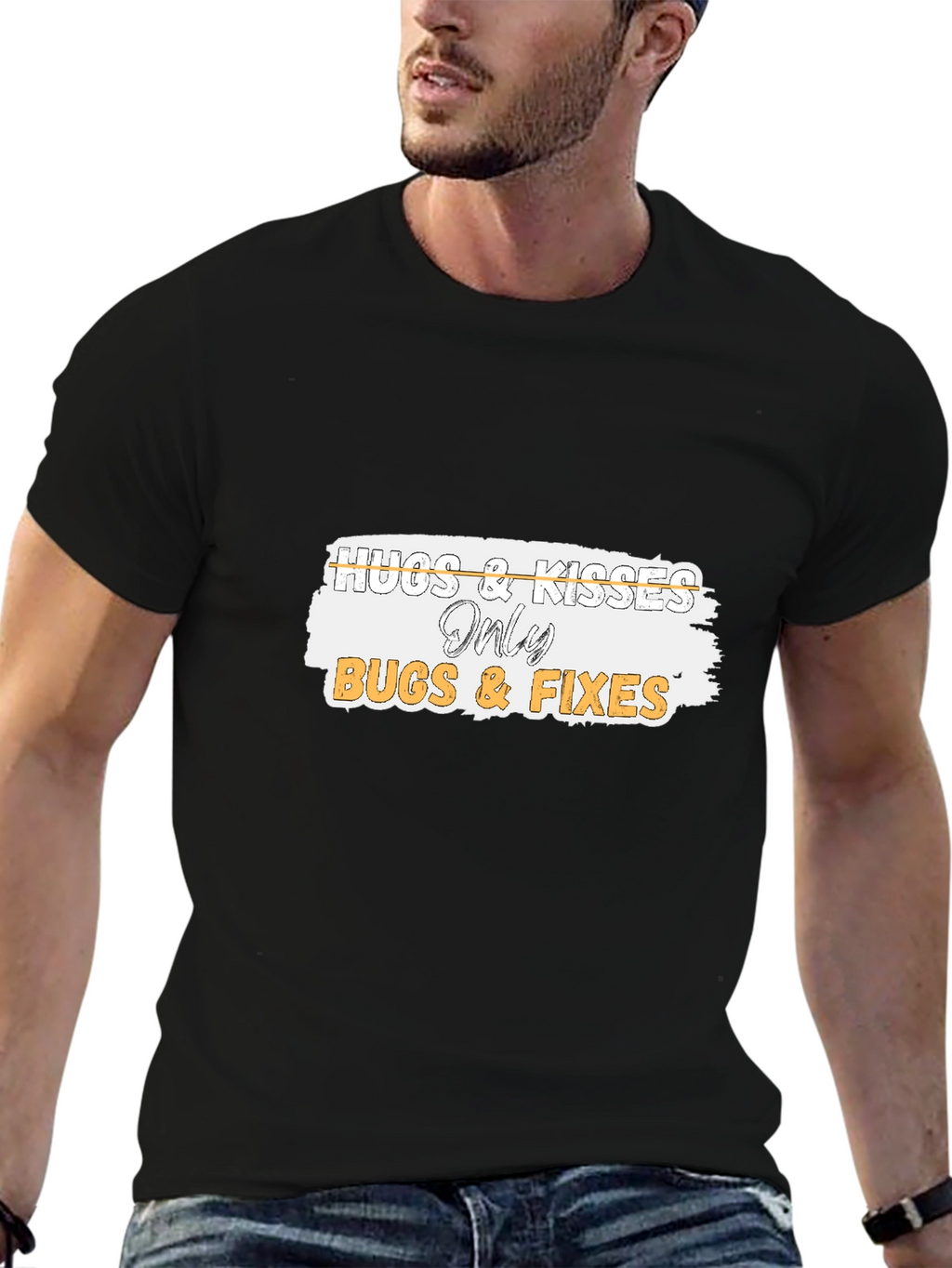 Hugs & Kisses Only Bugs & Fixes Black T-Shirt