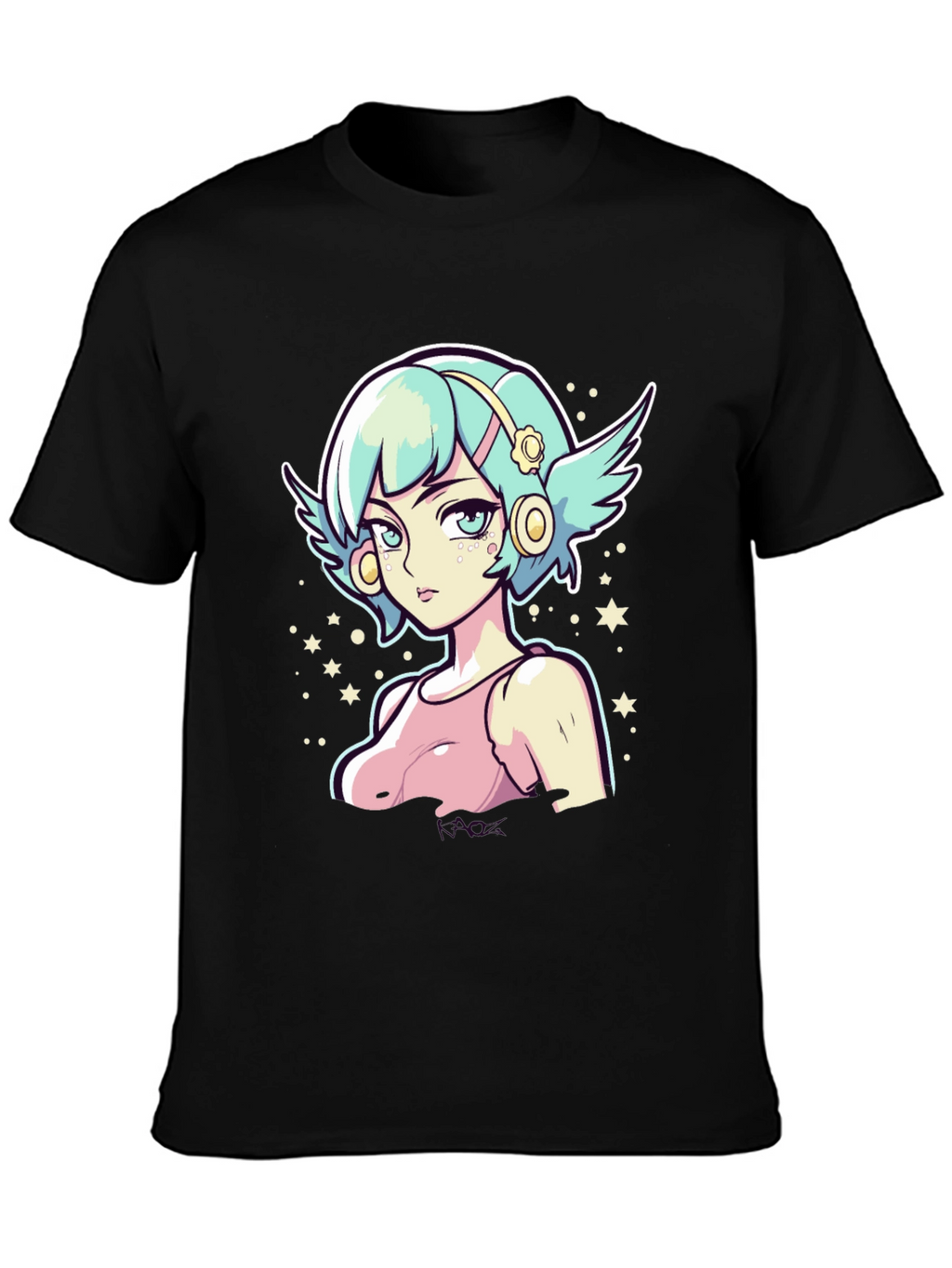 Anime Girl Graphic Tee - Black Cotton Shirt