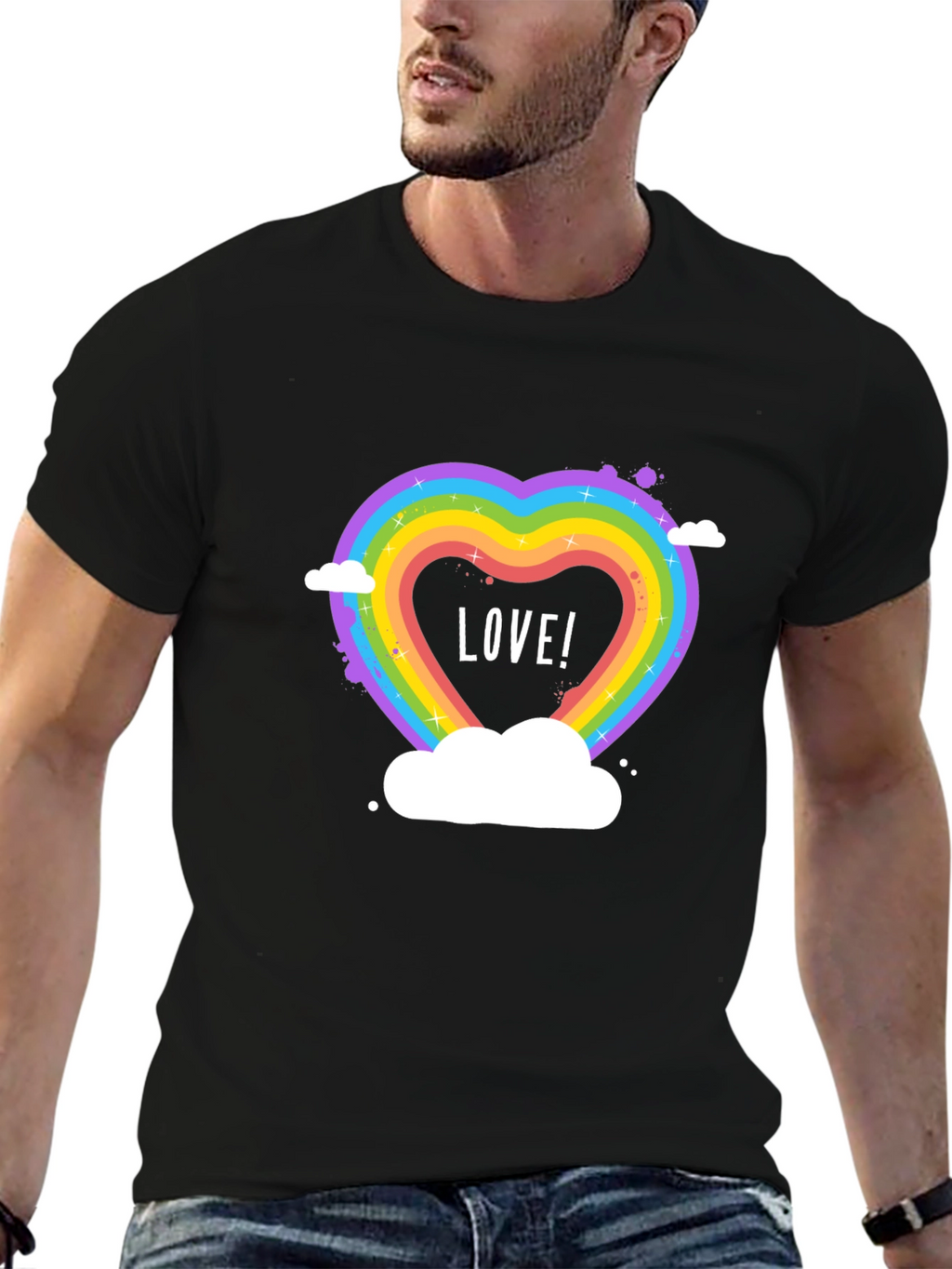 Love Wins Rainbow Heart Graphic Tee - Black