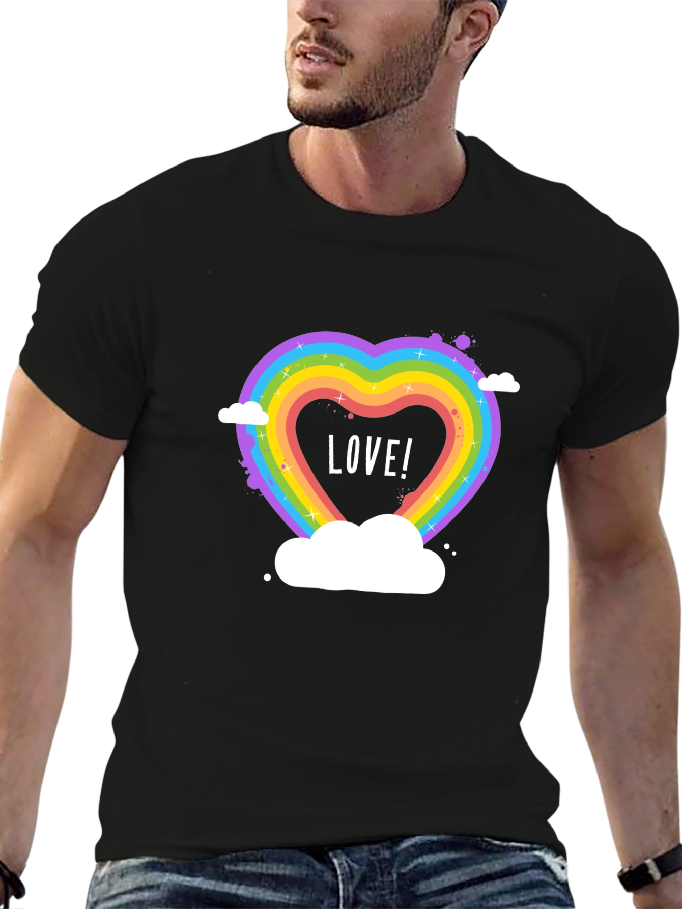 Love Wins Rainbow Heart Graphic Tee - Black