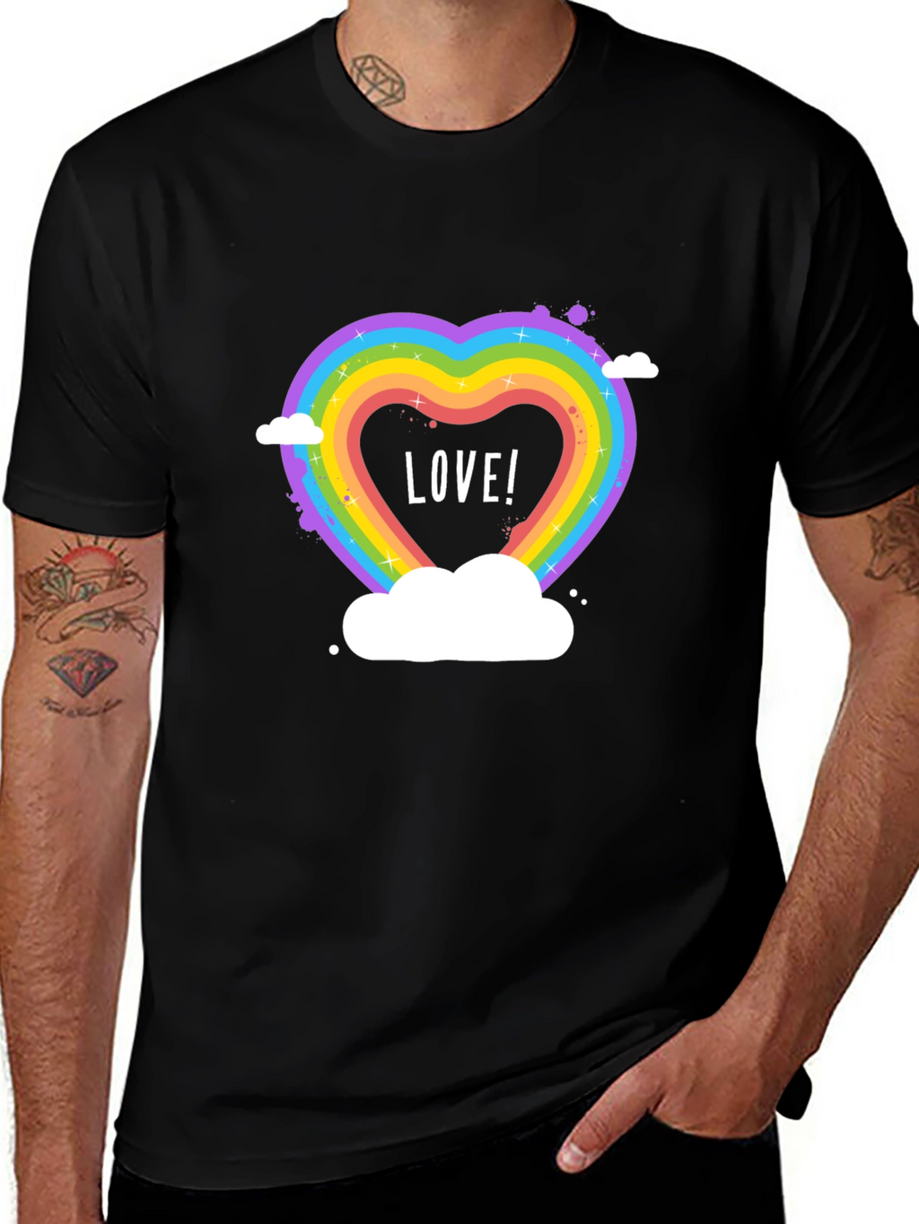 Love Wins Rainbow Heart Graphic Tee - Black
