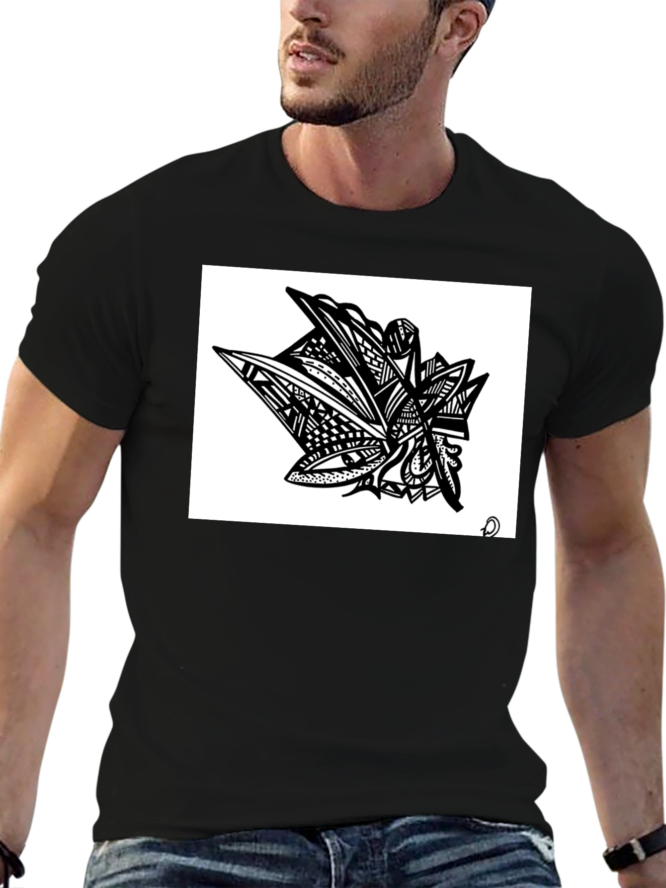 Abstract Art Graphic Tee - Modern Black Shirt