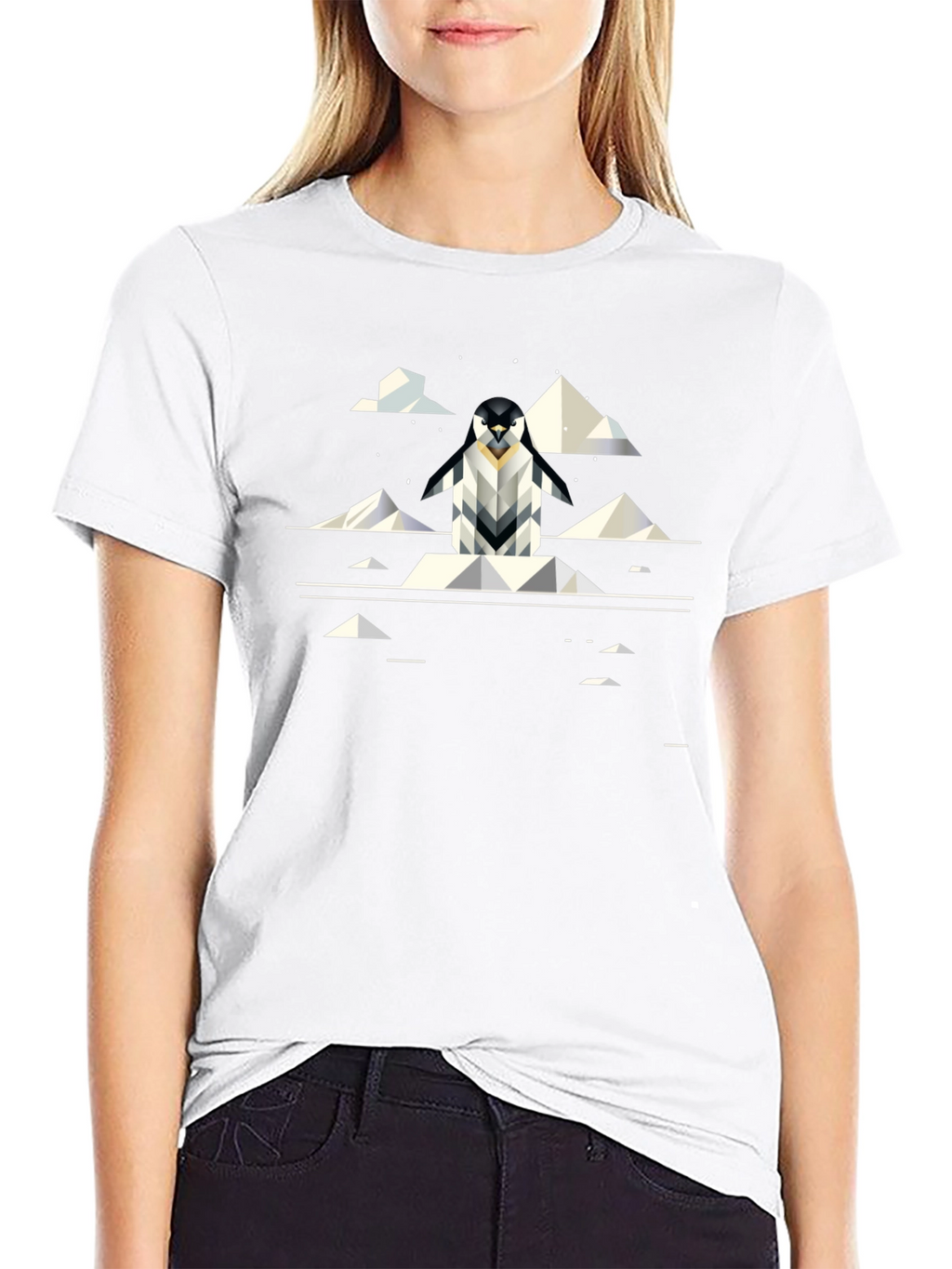 Geometric Penguin Graphic Black T-Shirt