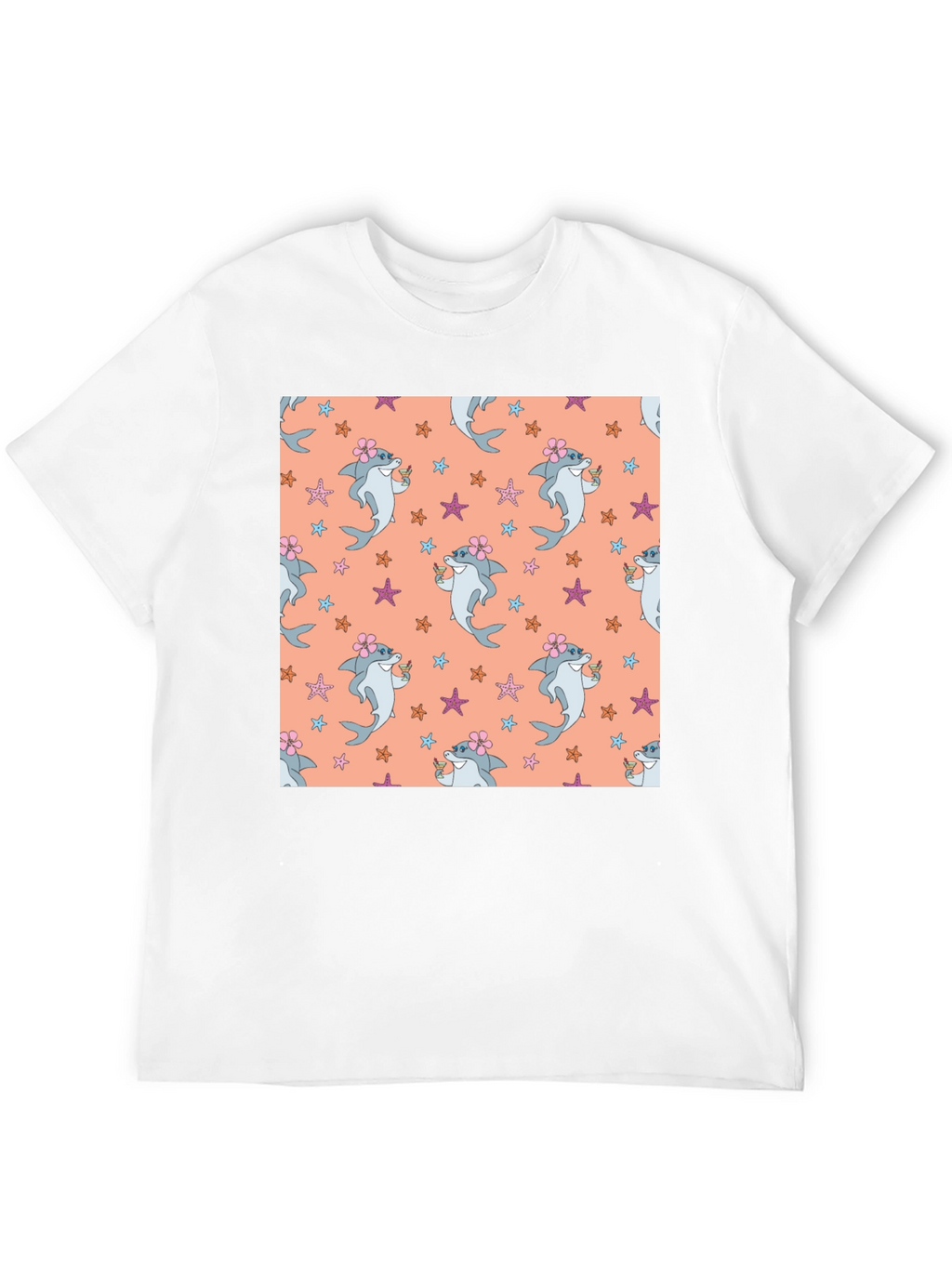 Summer Shark Pattern Black T-Shirt