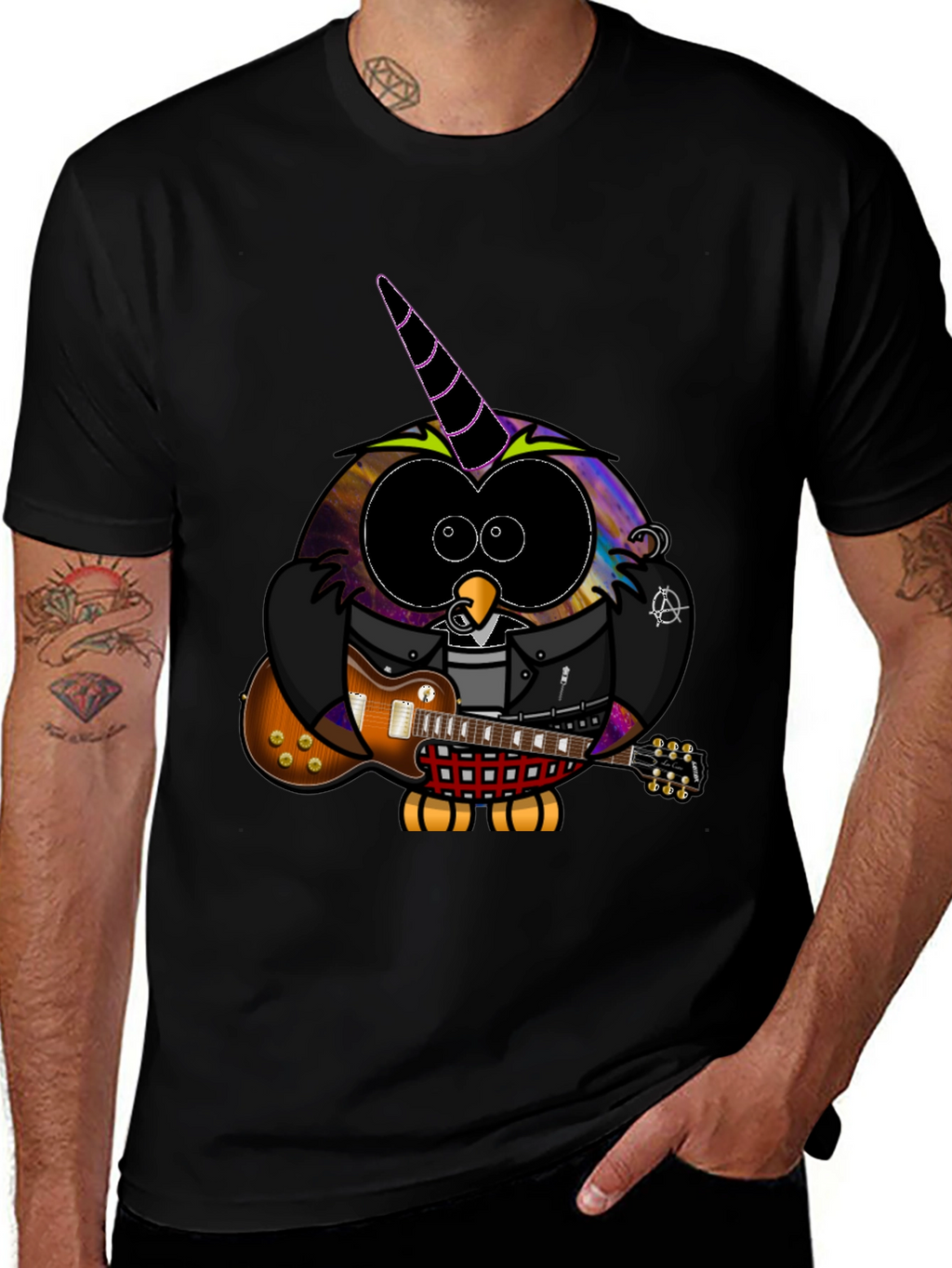 Cool Owl Guitarist Black T-Shirt