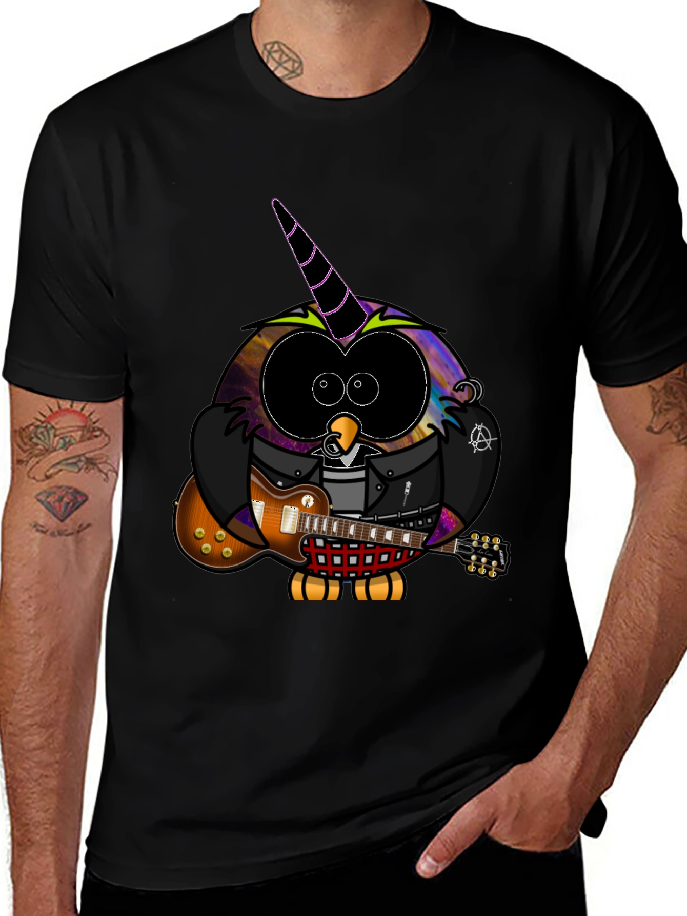 Cool Owl Guitarist Black T-Shirt