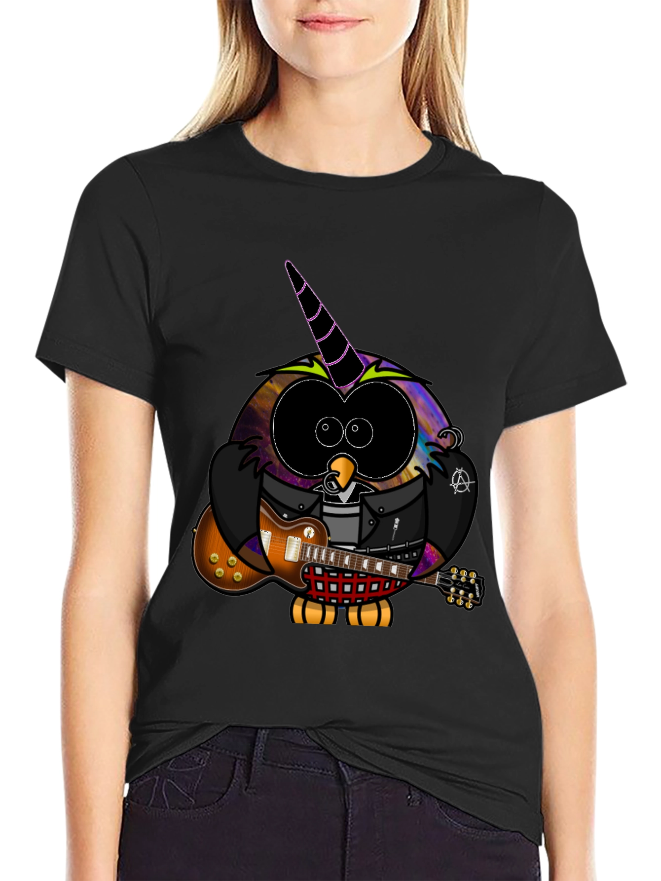 Cool Owl Guitarist Black T-Shirt